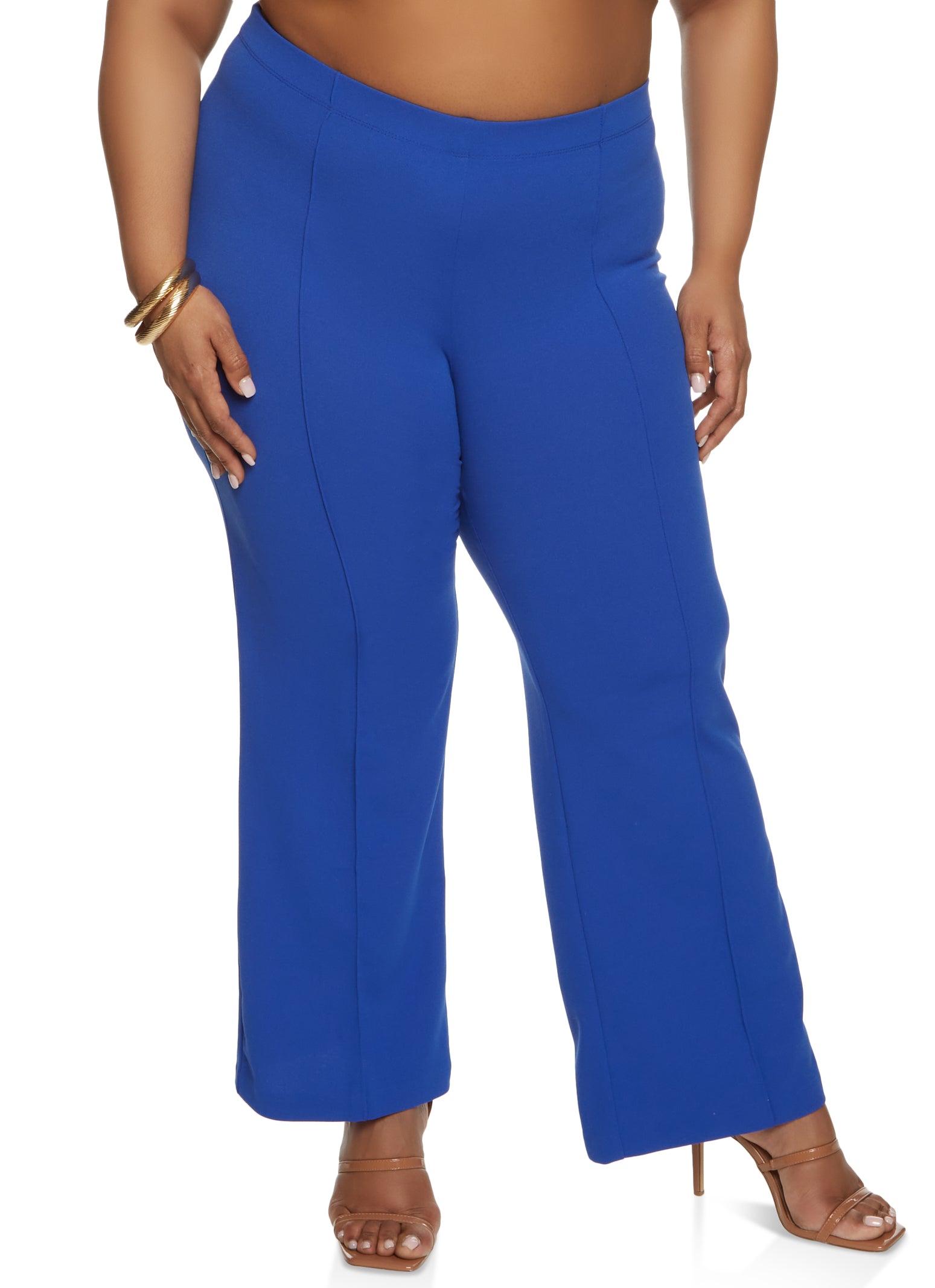 Women Solid Blue Denim Wide Leg Pants, 3X