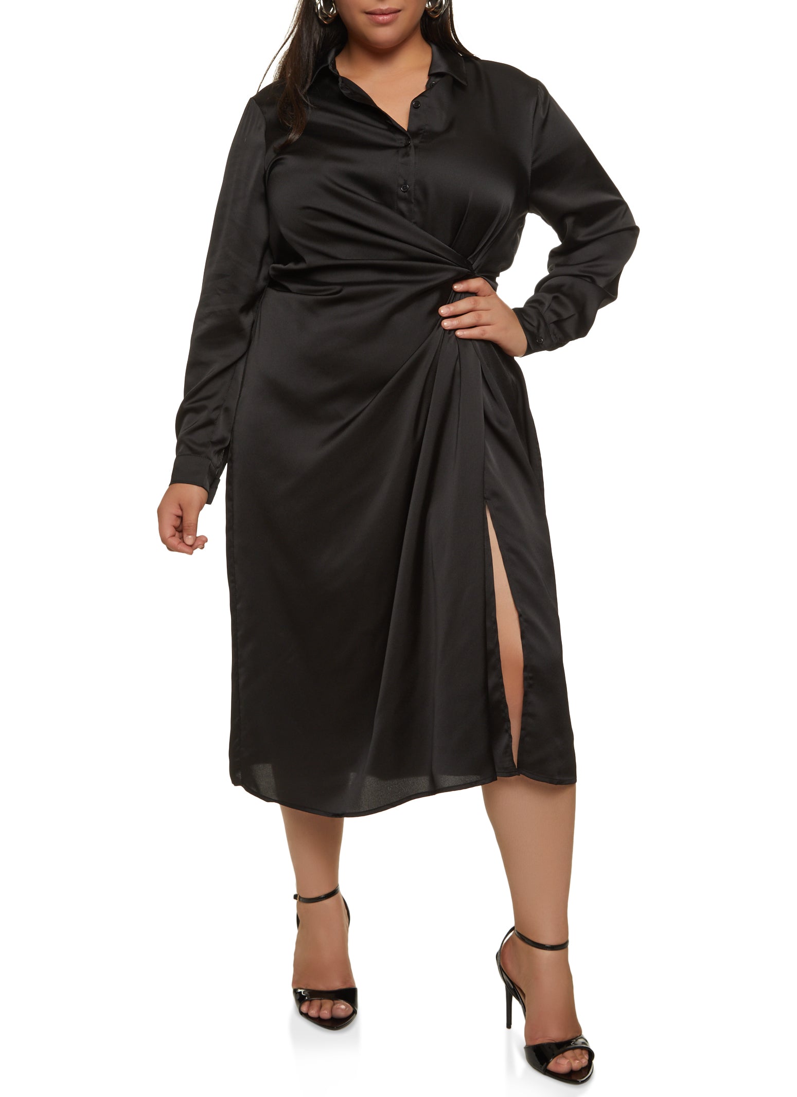 Draped silk shirt dress