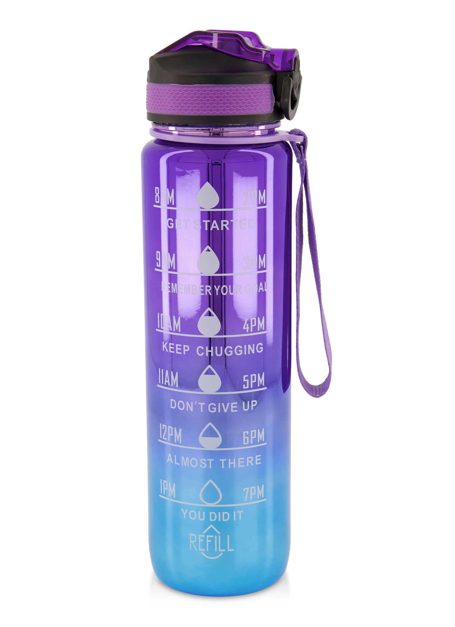 Skinny Motivational Water Bottle with Flip Straw Lid- Purple