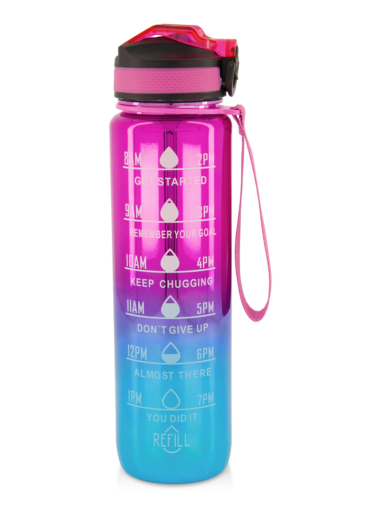 Ombre Motivational Flip Straw Water Bottle - Pink