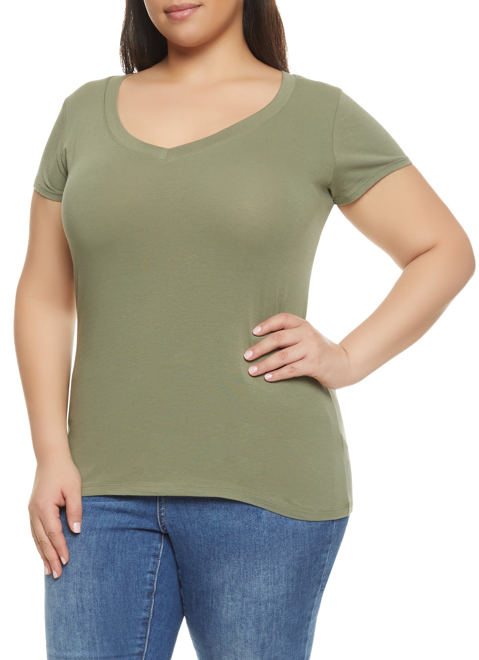 Olive green plus size tops best sale