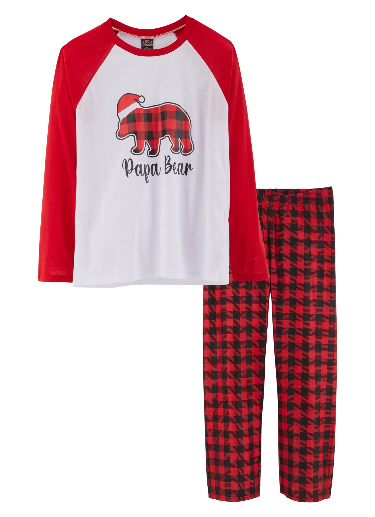 Mens Matching Papa Bear Plaid Family Pajamas - Red