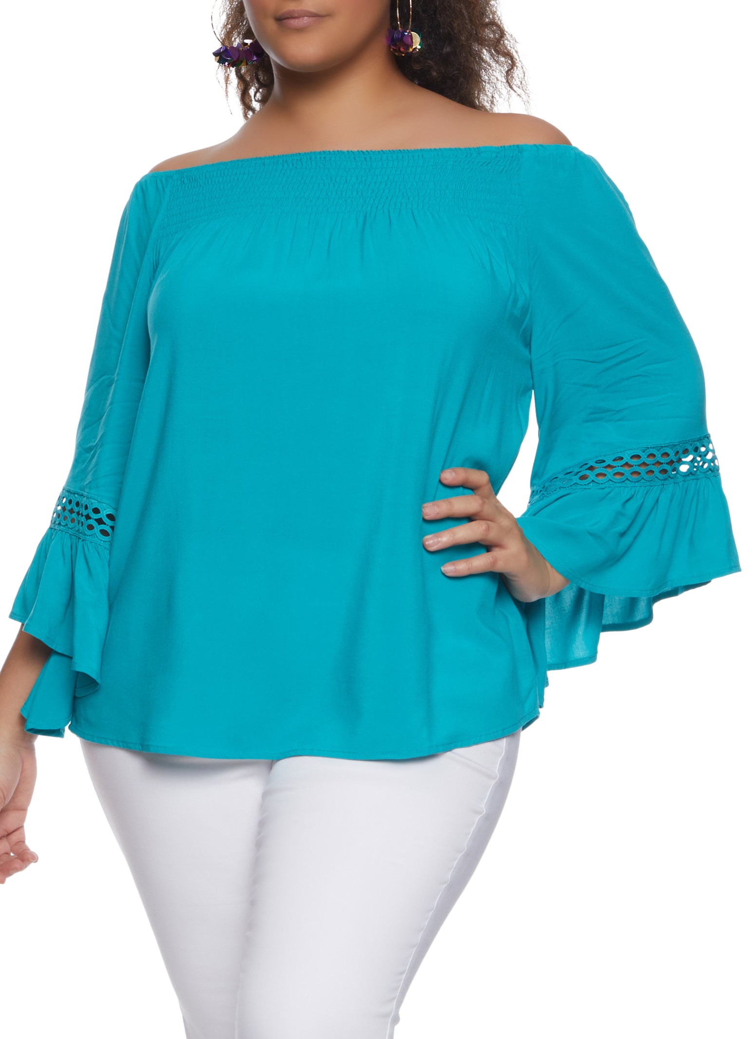 Plus Size Crochet Bell Sleeve Off the Shoulder Top