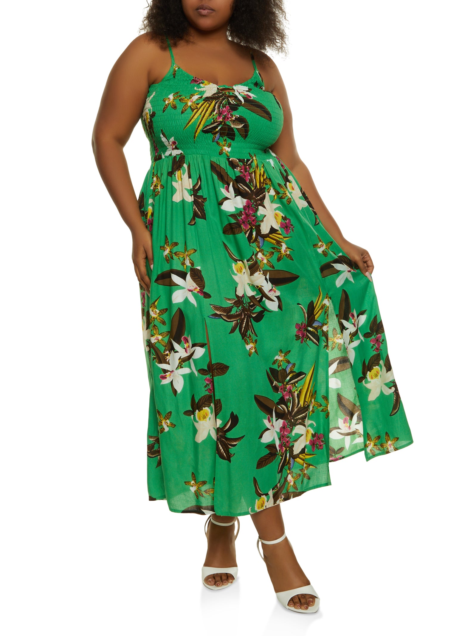 Plus Size Floral Print Split Hem Maxi Dress