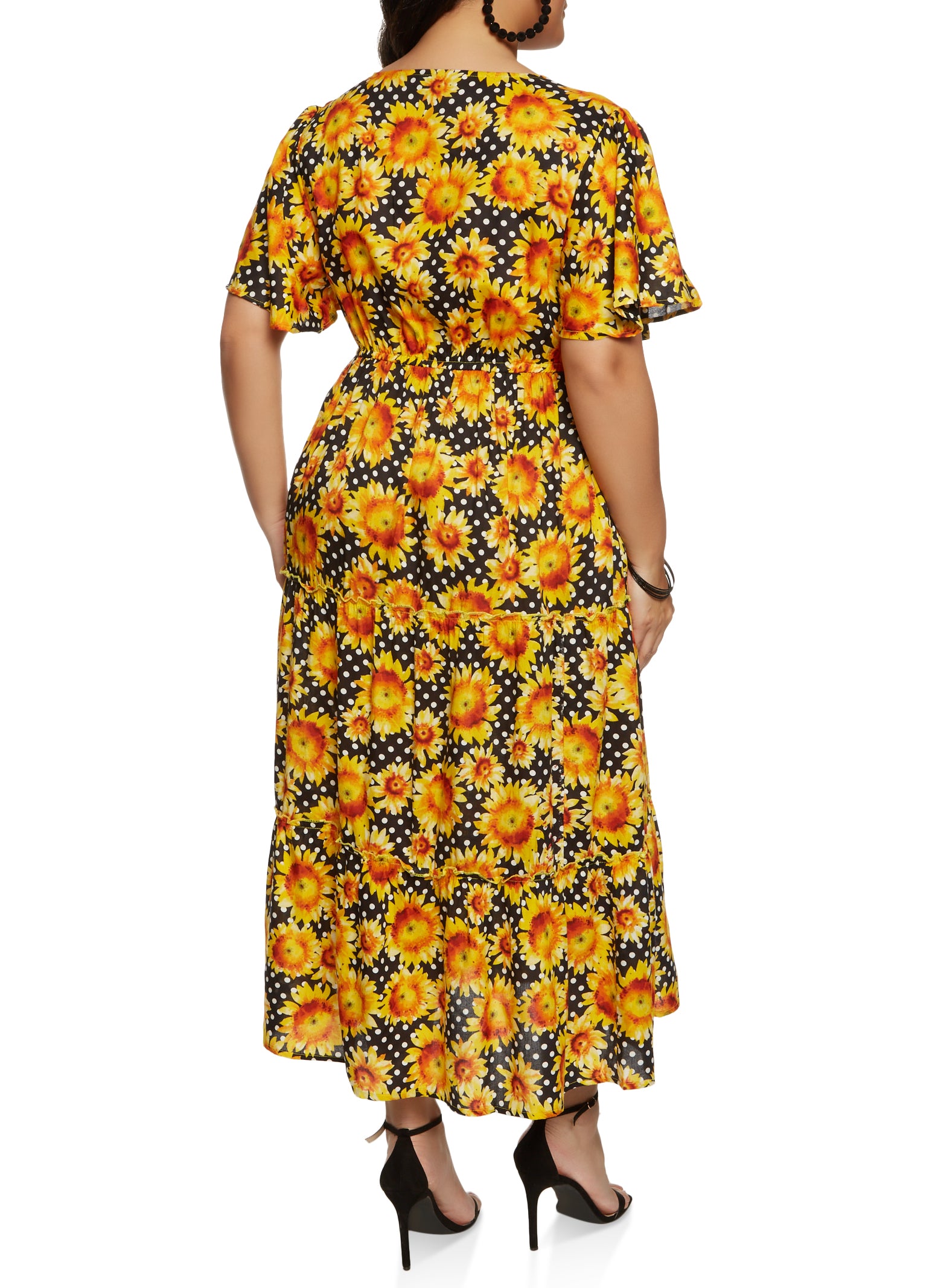 Plus Size Sunflower Polka Dot Print Maxi Dress