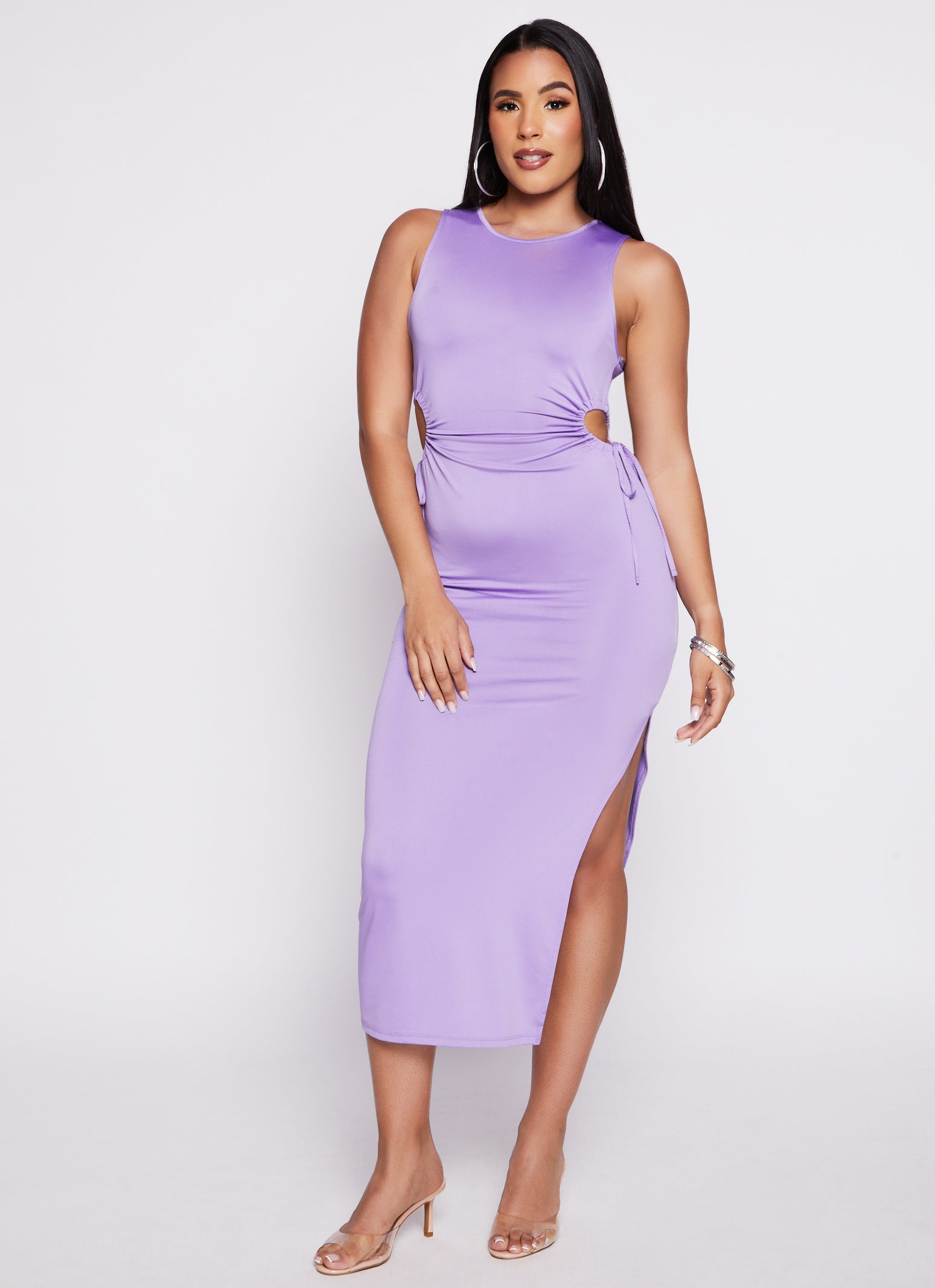 Drawstring Side Cut Out Waist Tank Dress lavender