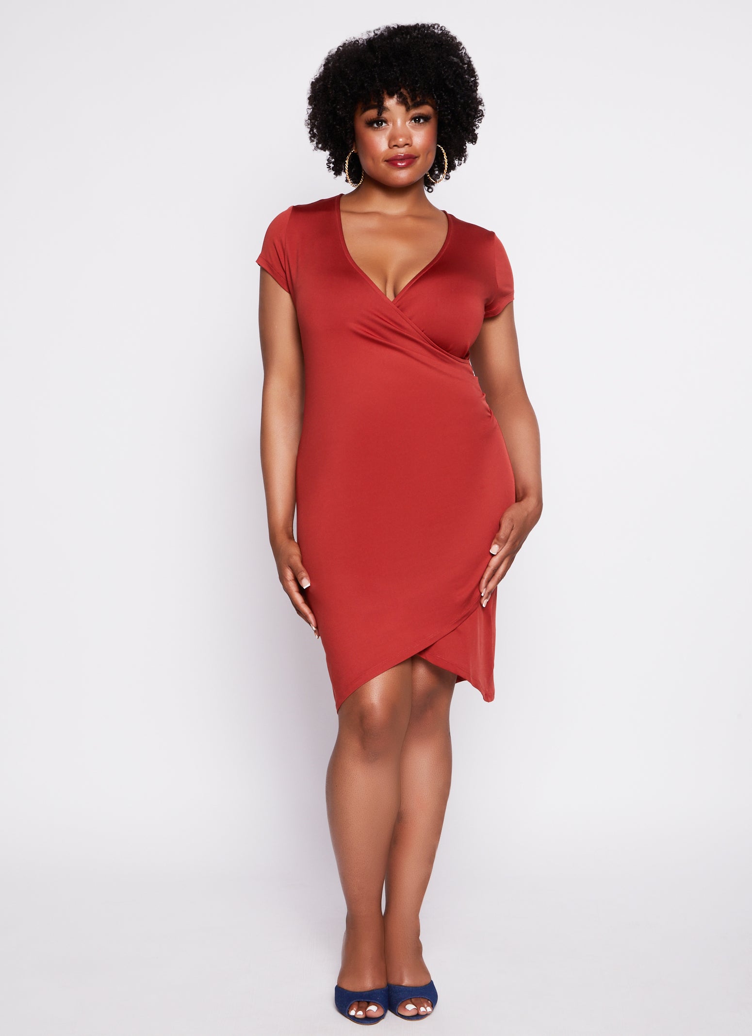 Plus Size Tulip Hem Midi Dress - Rust