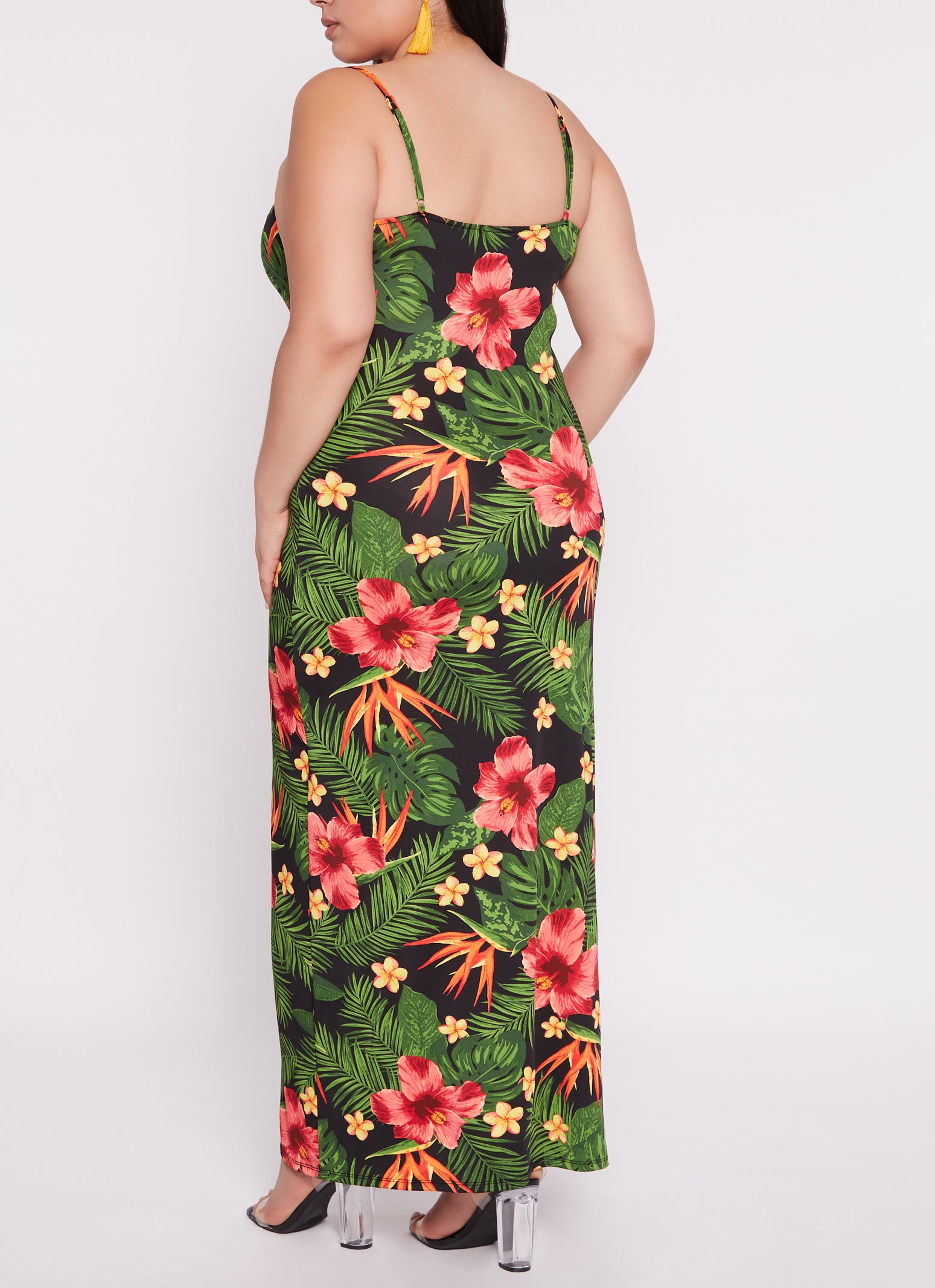 Plus Size Tropical Floral Print Cami Maxi Dress - Multi Color