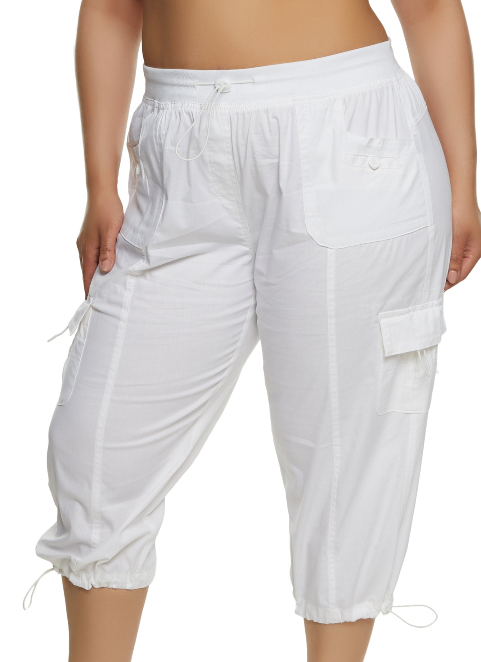 Plus size fashion white cargo capris