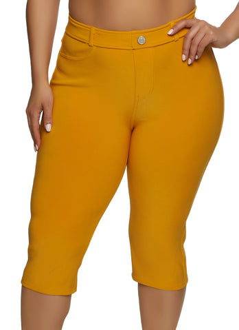 Plus Size Scuba High Waisted Capri Pants - Mustard