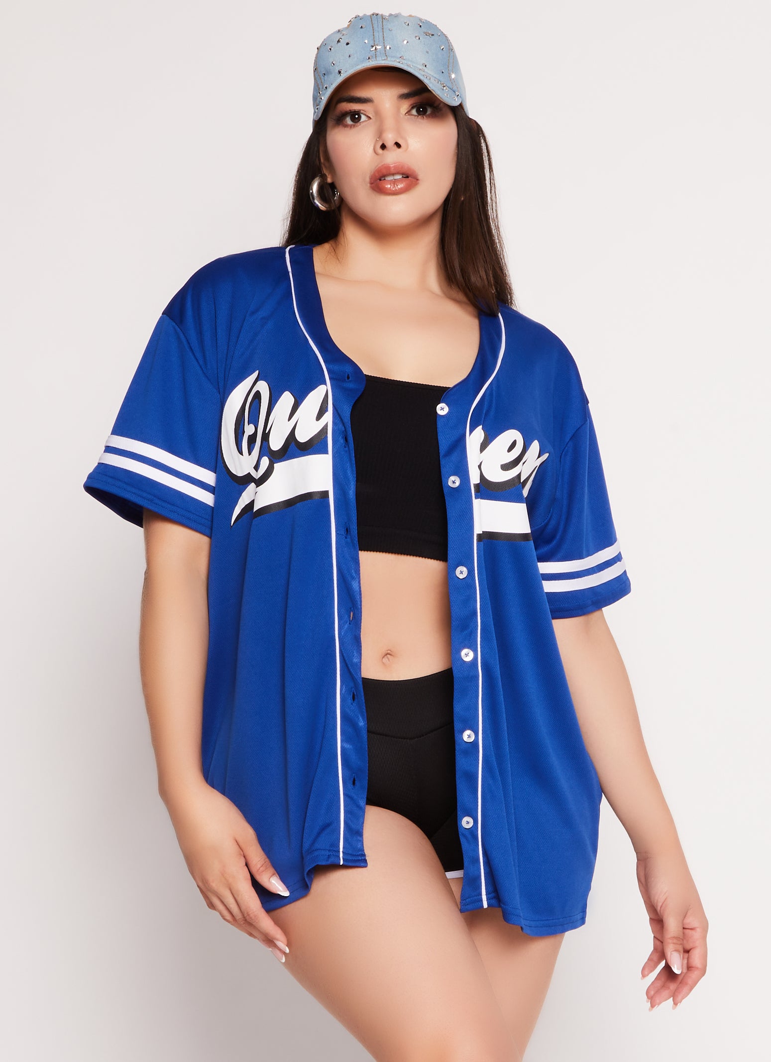 Plus Size Queen Graphic Baseball Jersey royal blue