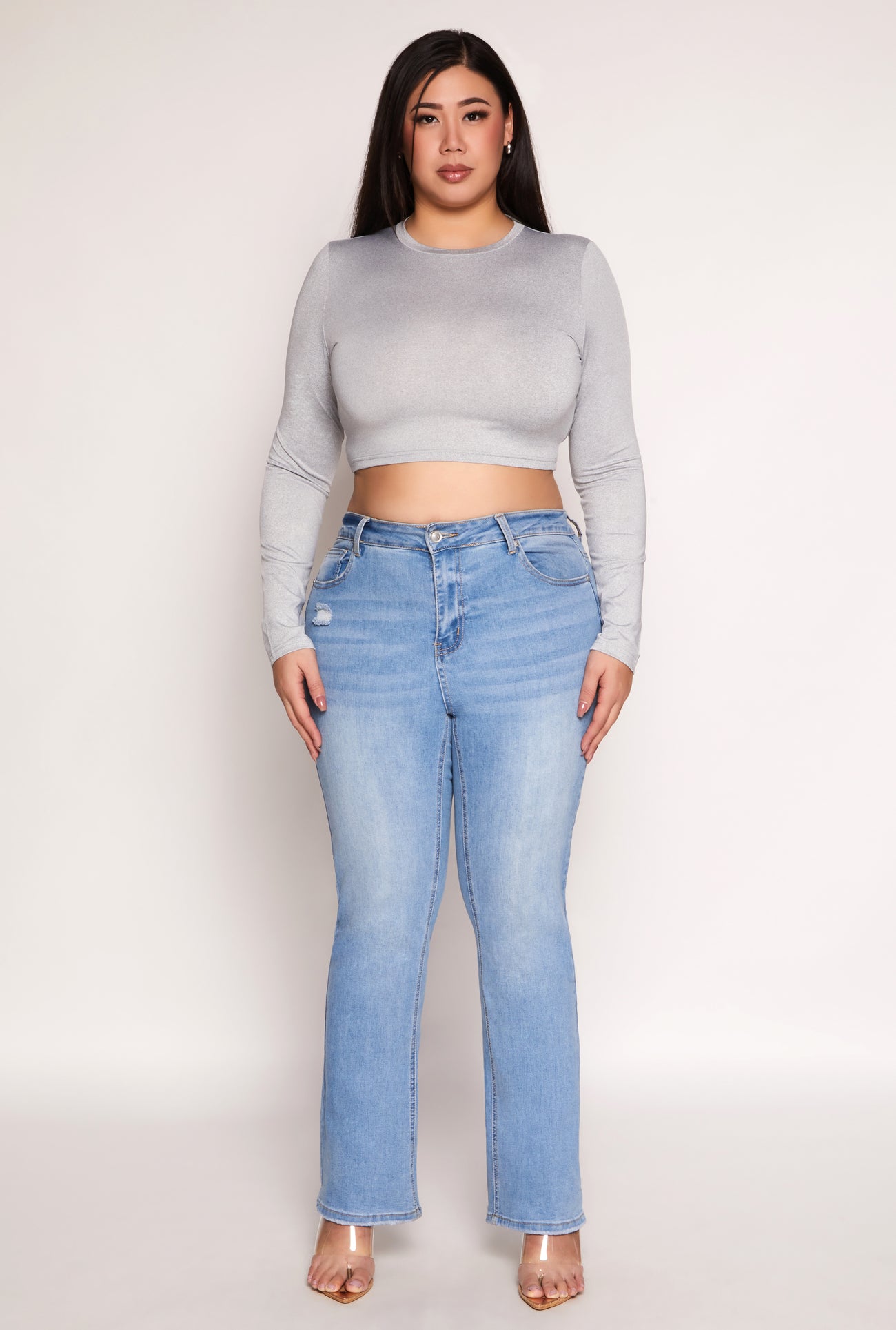 Plus Size Daisy Long Sleeve Crop Top