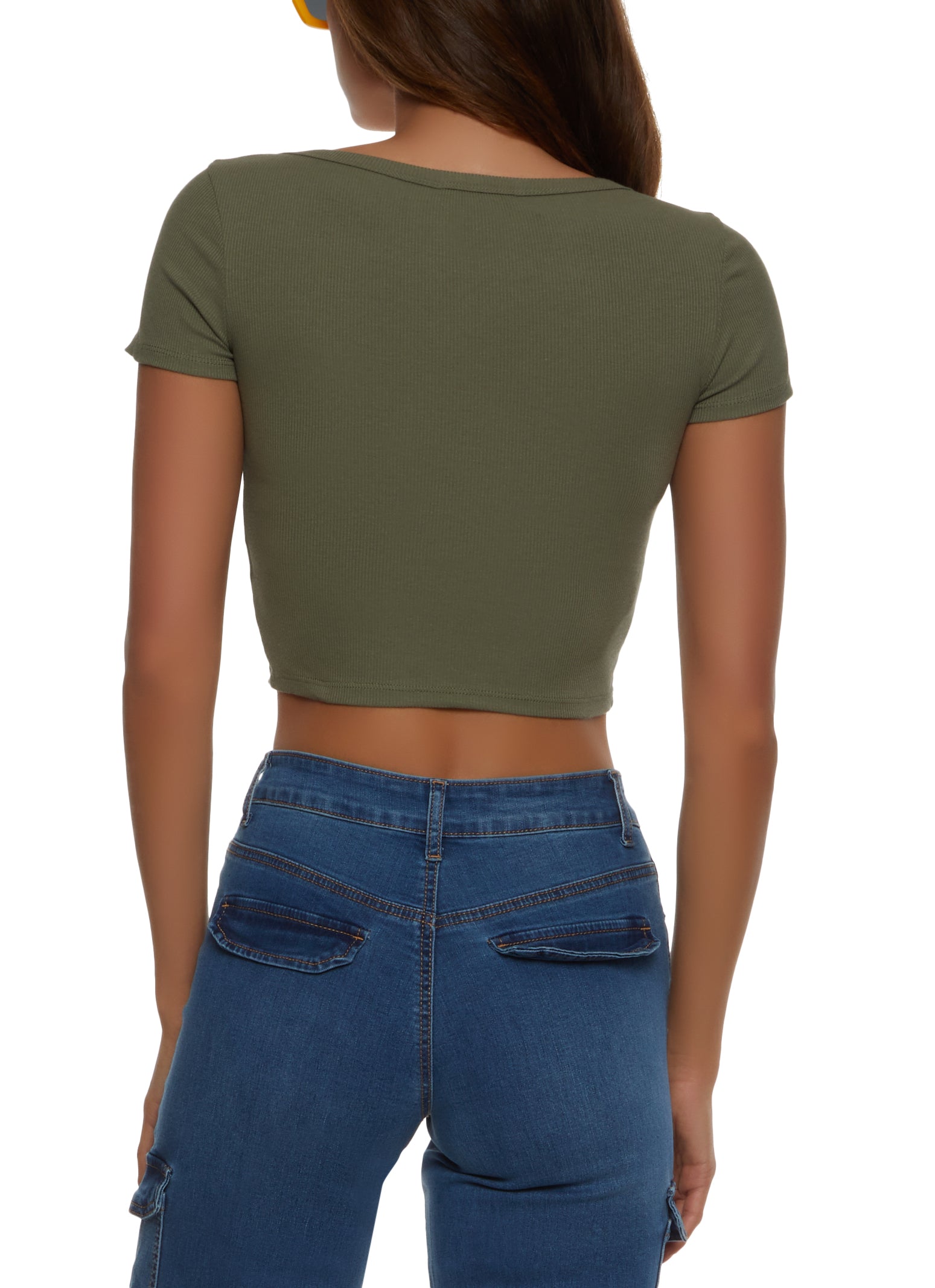 Rib Knit Scoop Neck Crop Top 0070