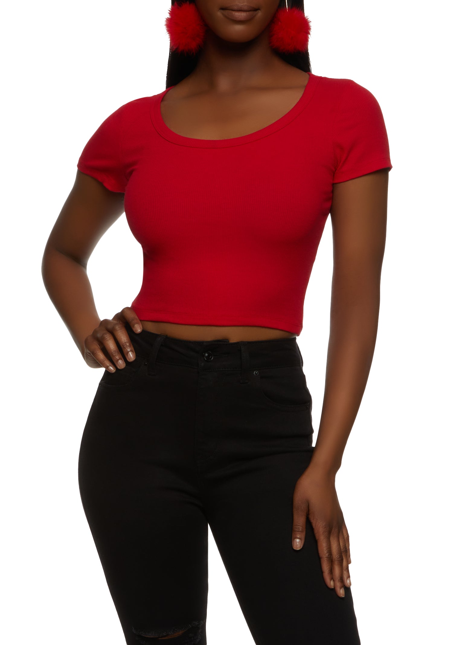 Rib Knit Scoop Neck Crop Top