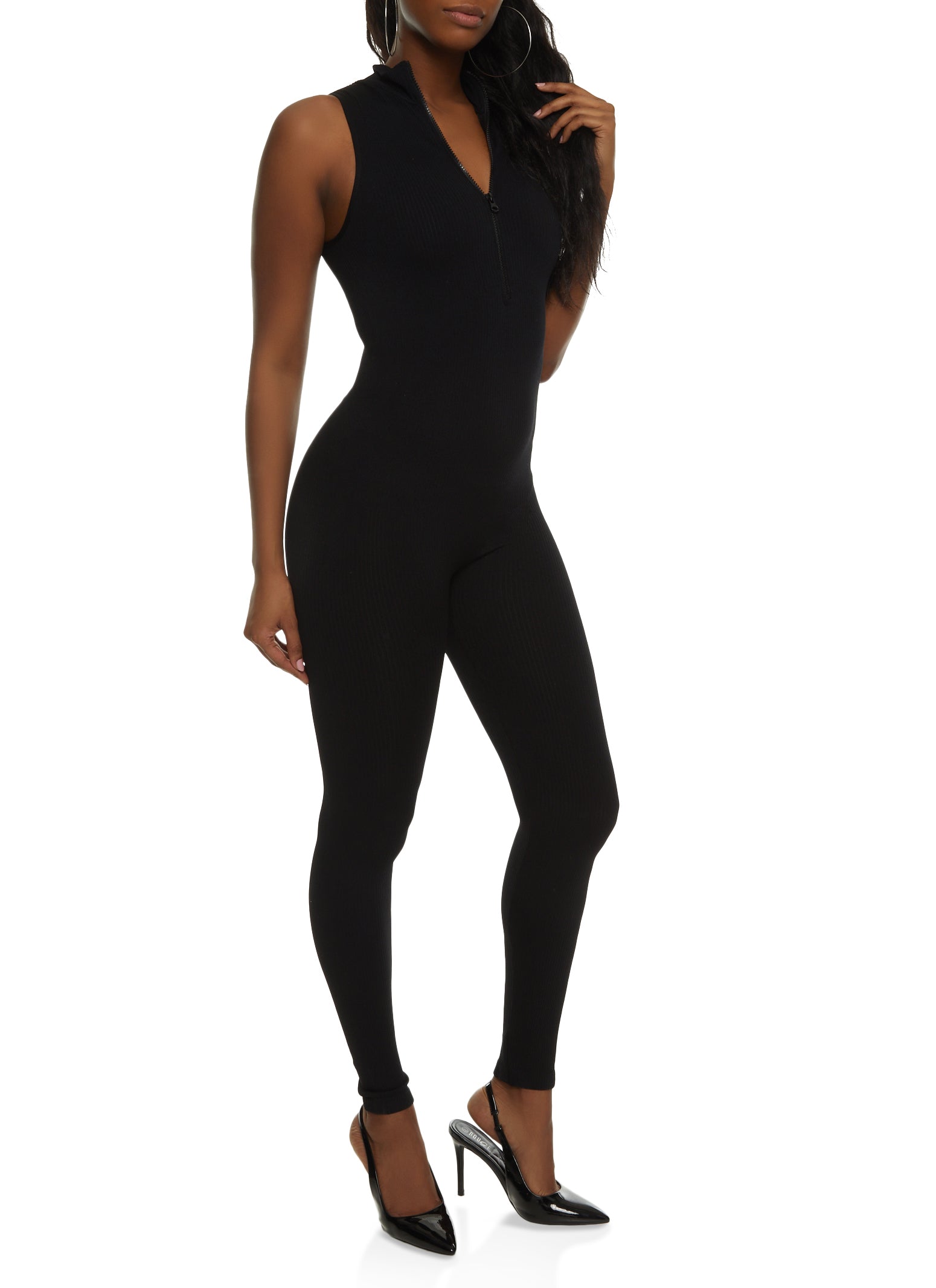 Mock Neck Zip Front Sleeveless Catsuit