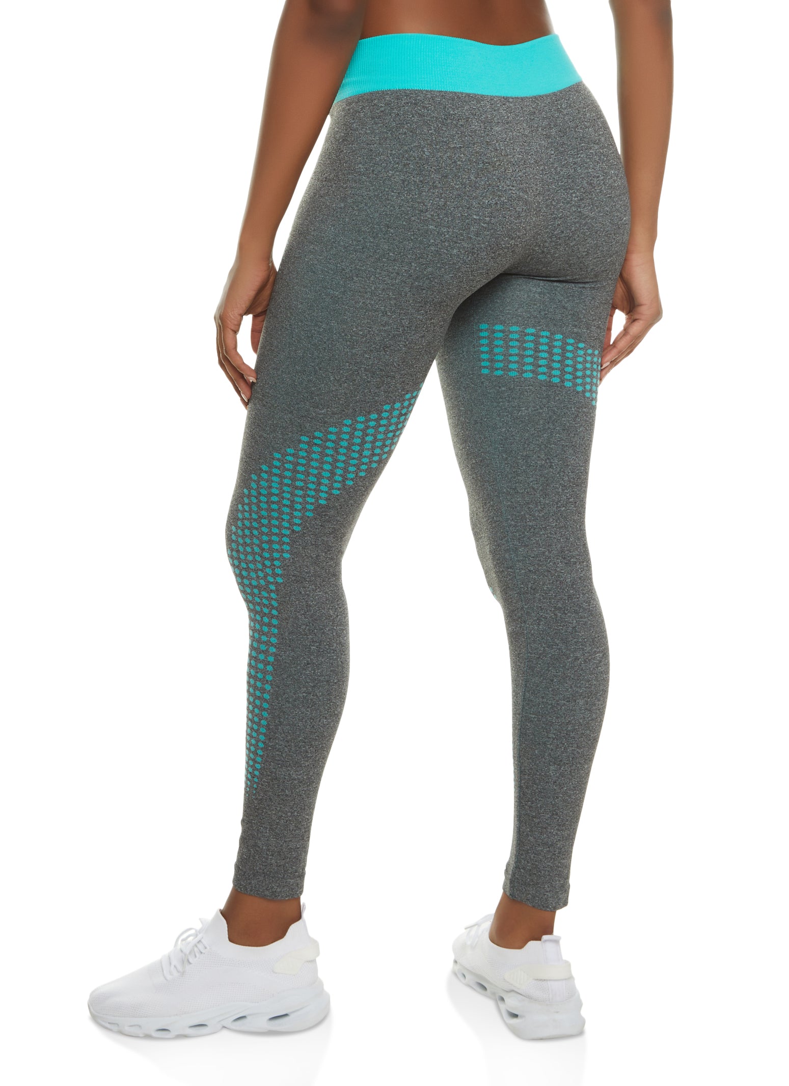 Seamless Polka Dot High Waisted Leggings - Teal