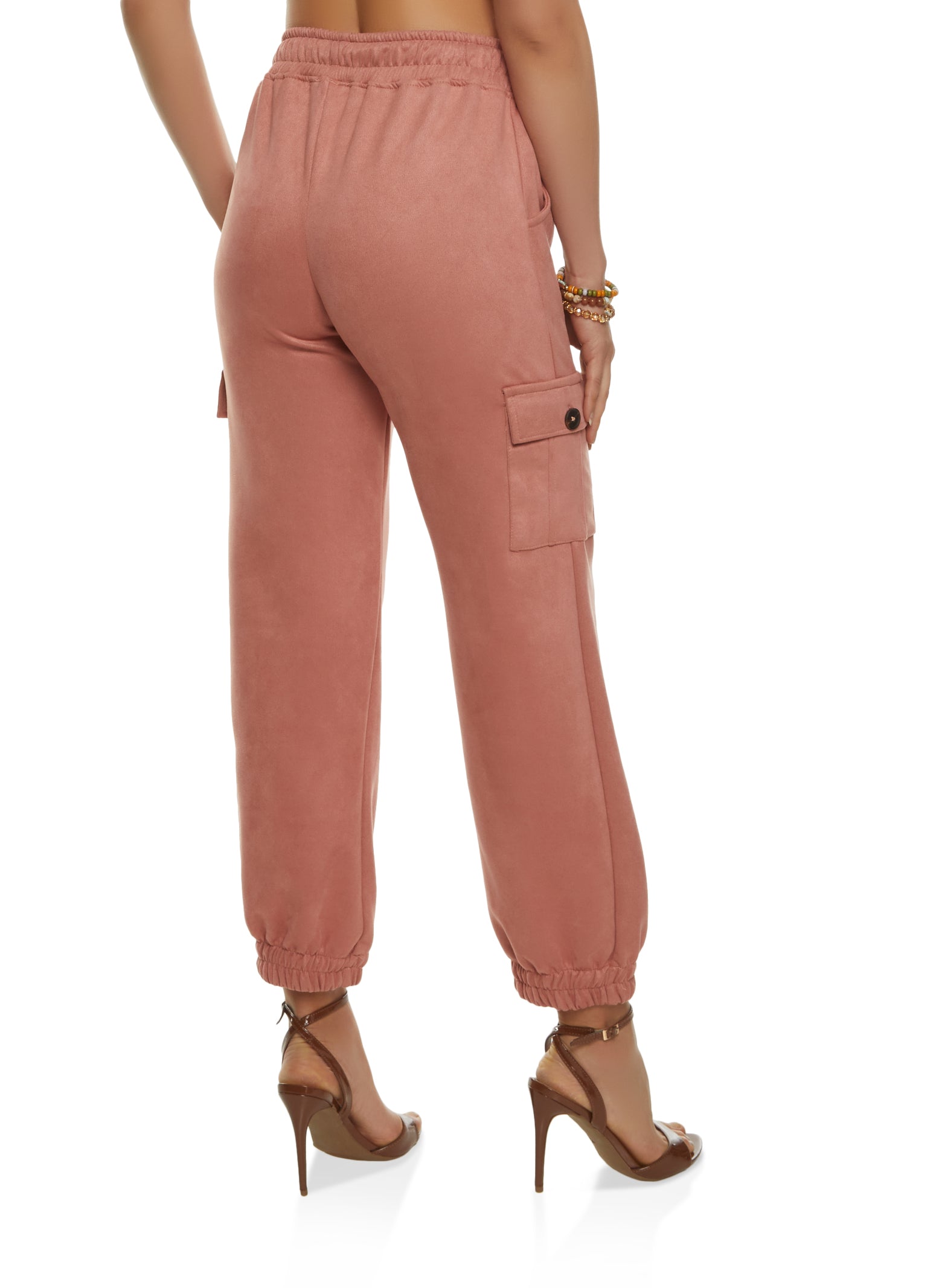 Suede Drawstring Joggers for Women in Brown