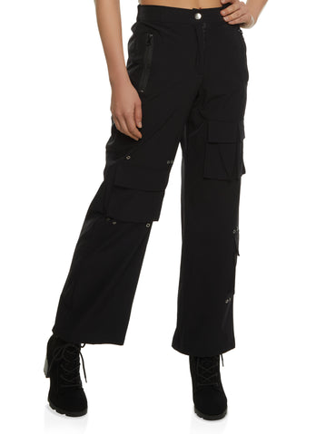 Black Faux Leather Corset Top Wide Leg Flap Pocket Pants Two Piece