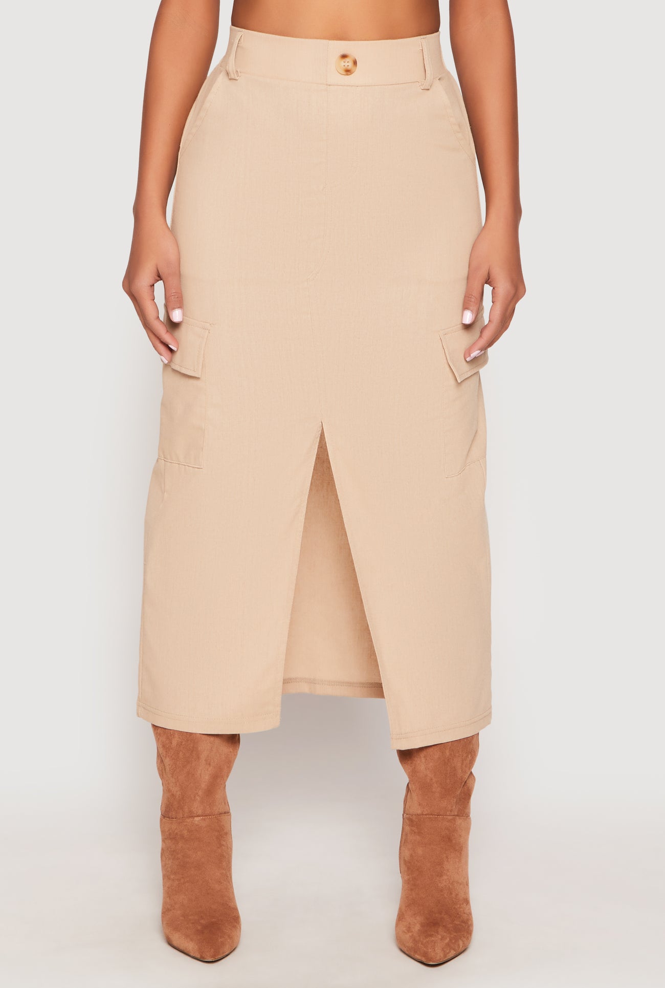 Linen Cargo Midi Skirt