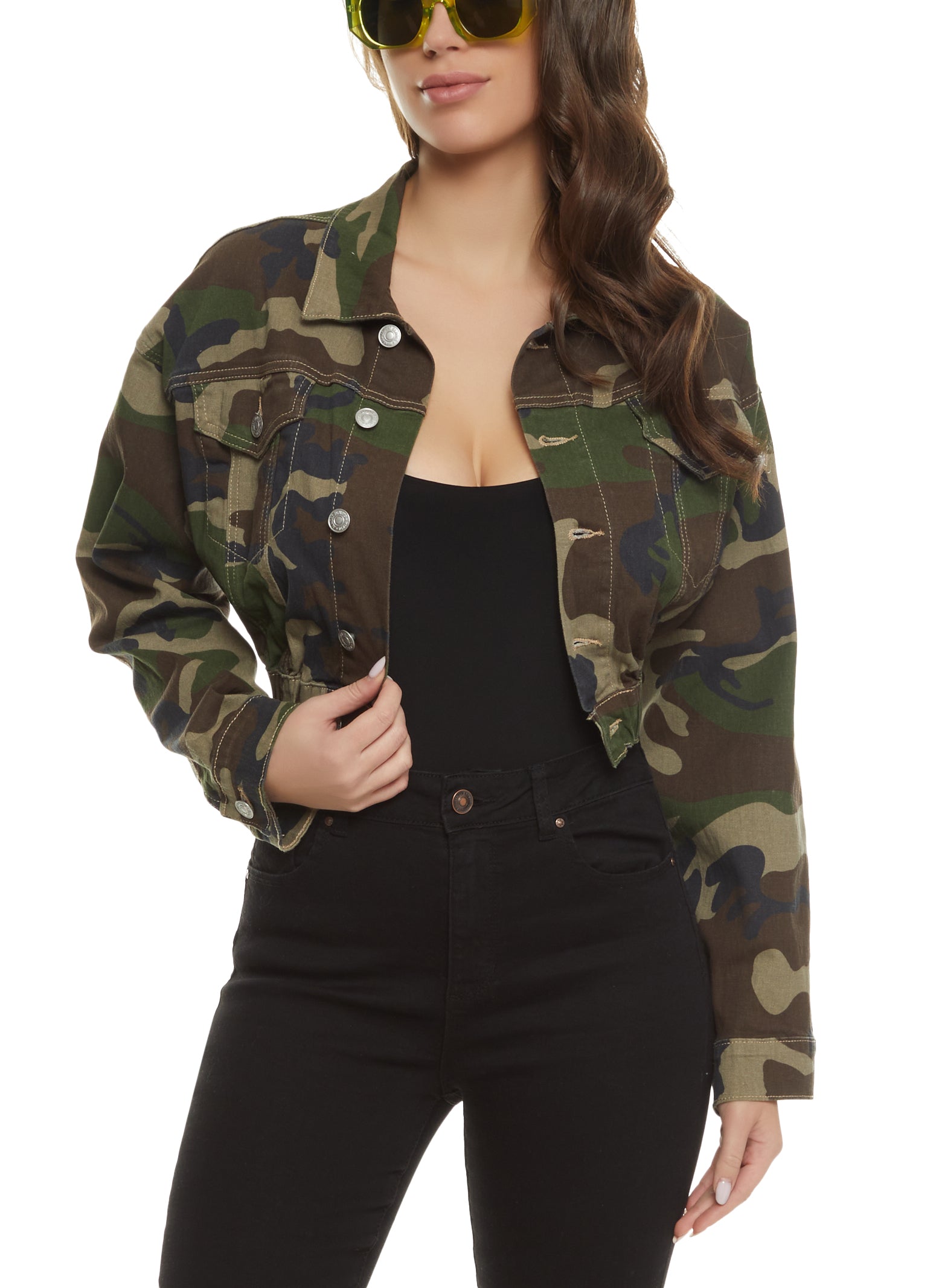 cropped denim jacket camo