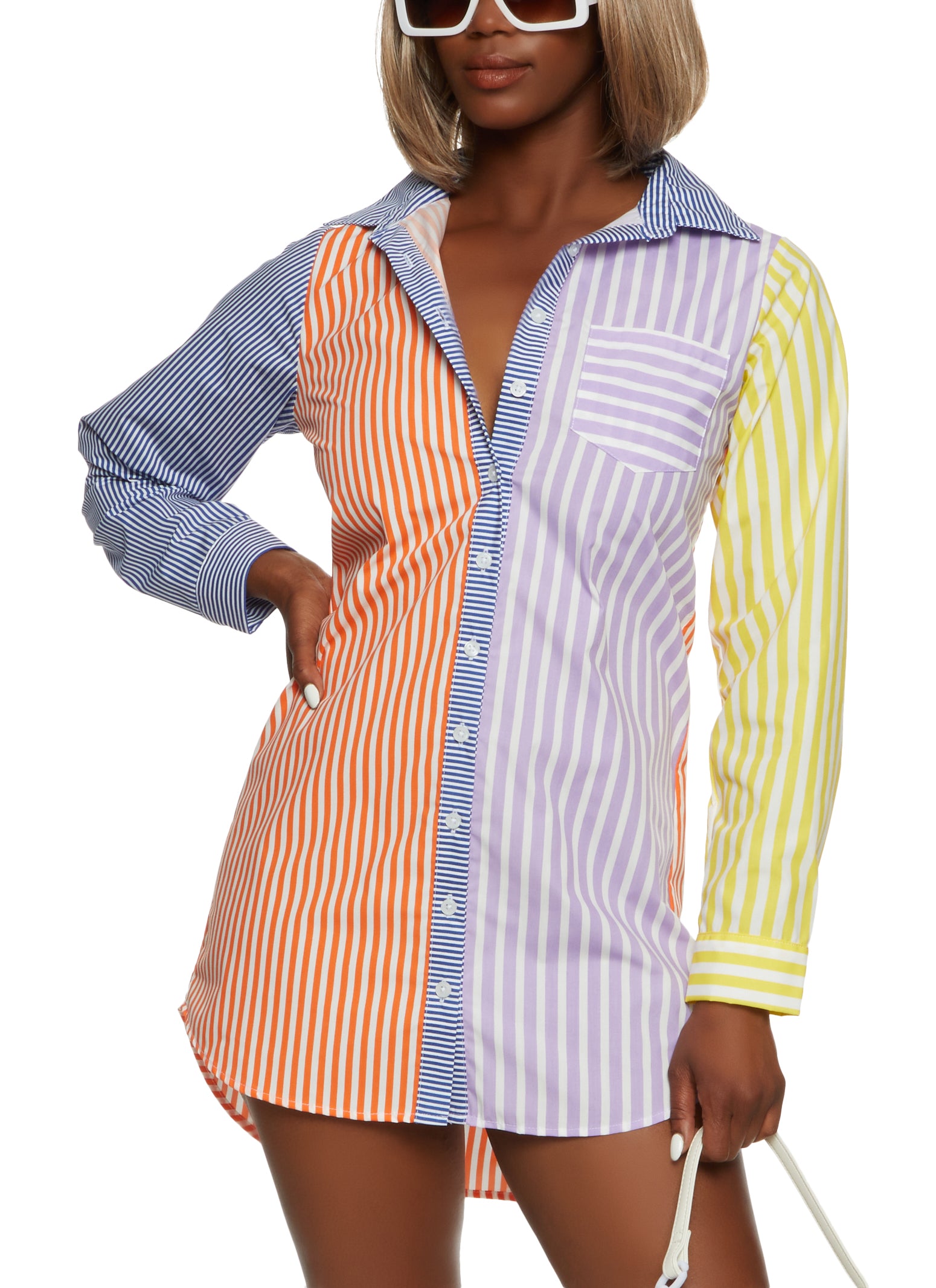 striped colour-block shirt dress