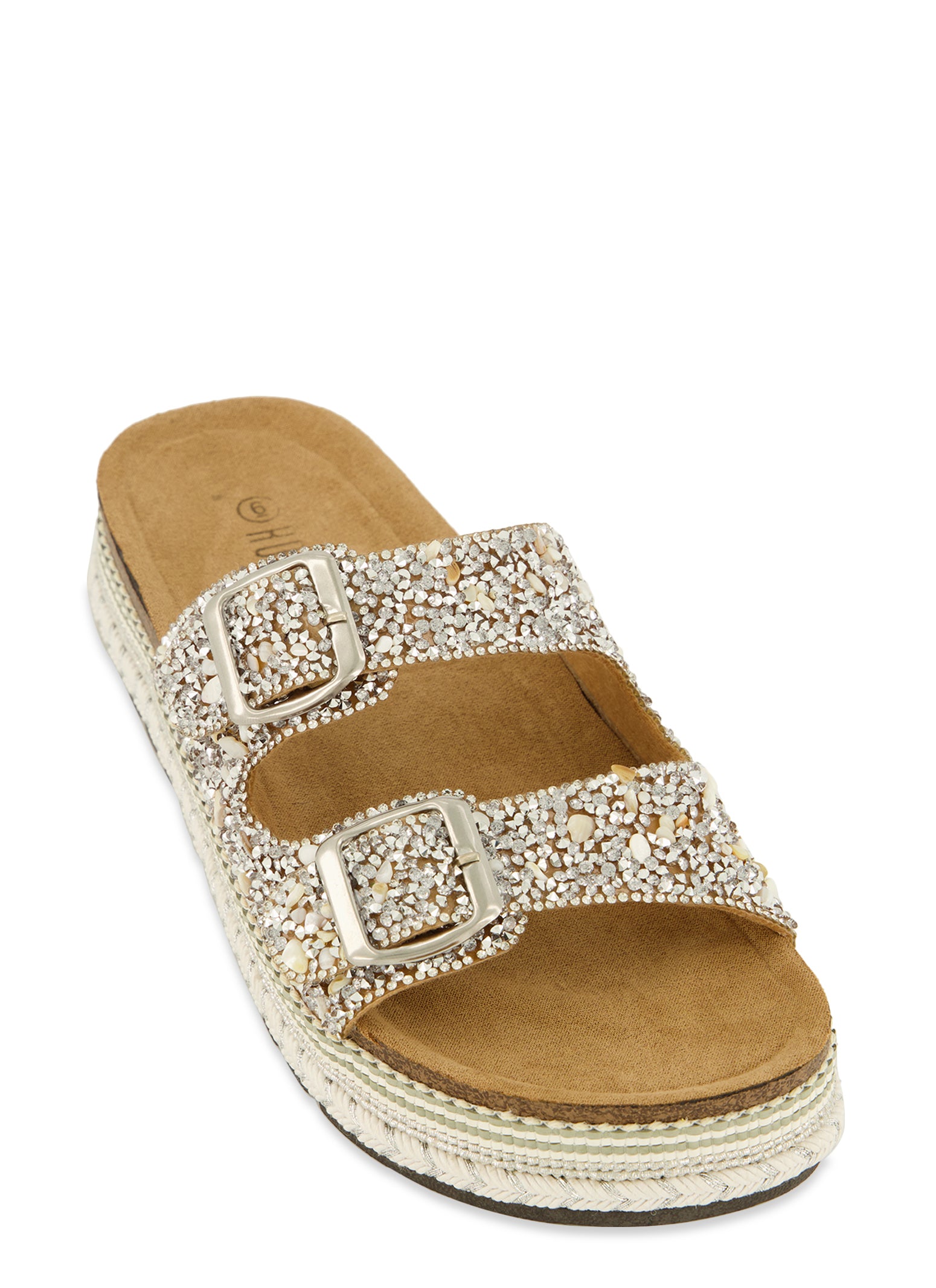 Studded Rhinestone Footbed Sandals Silver