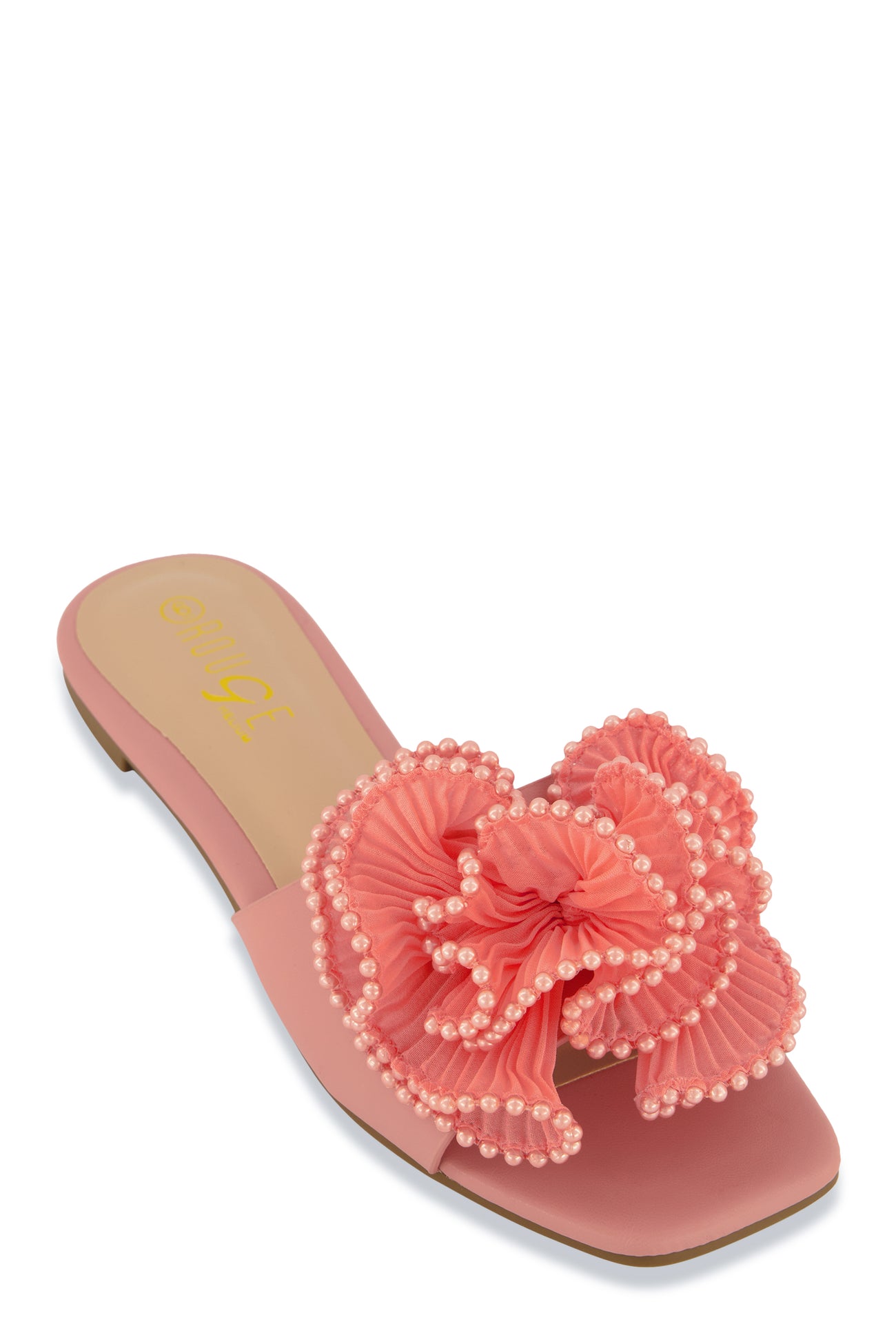 Plisse Beaded Trim Band Slide Sandals