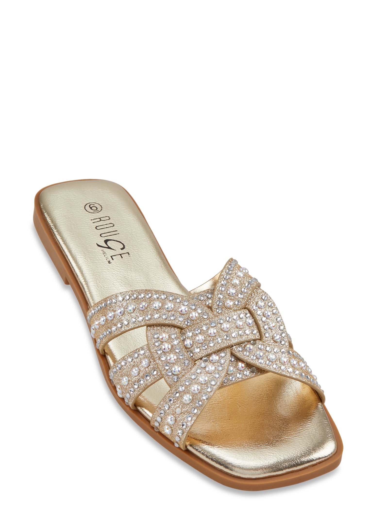 Rhinestone Studded Band Slide Sandals