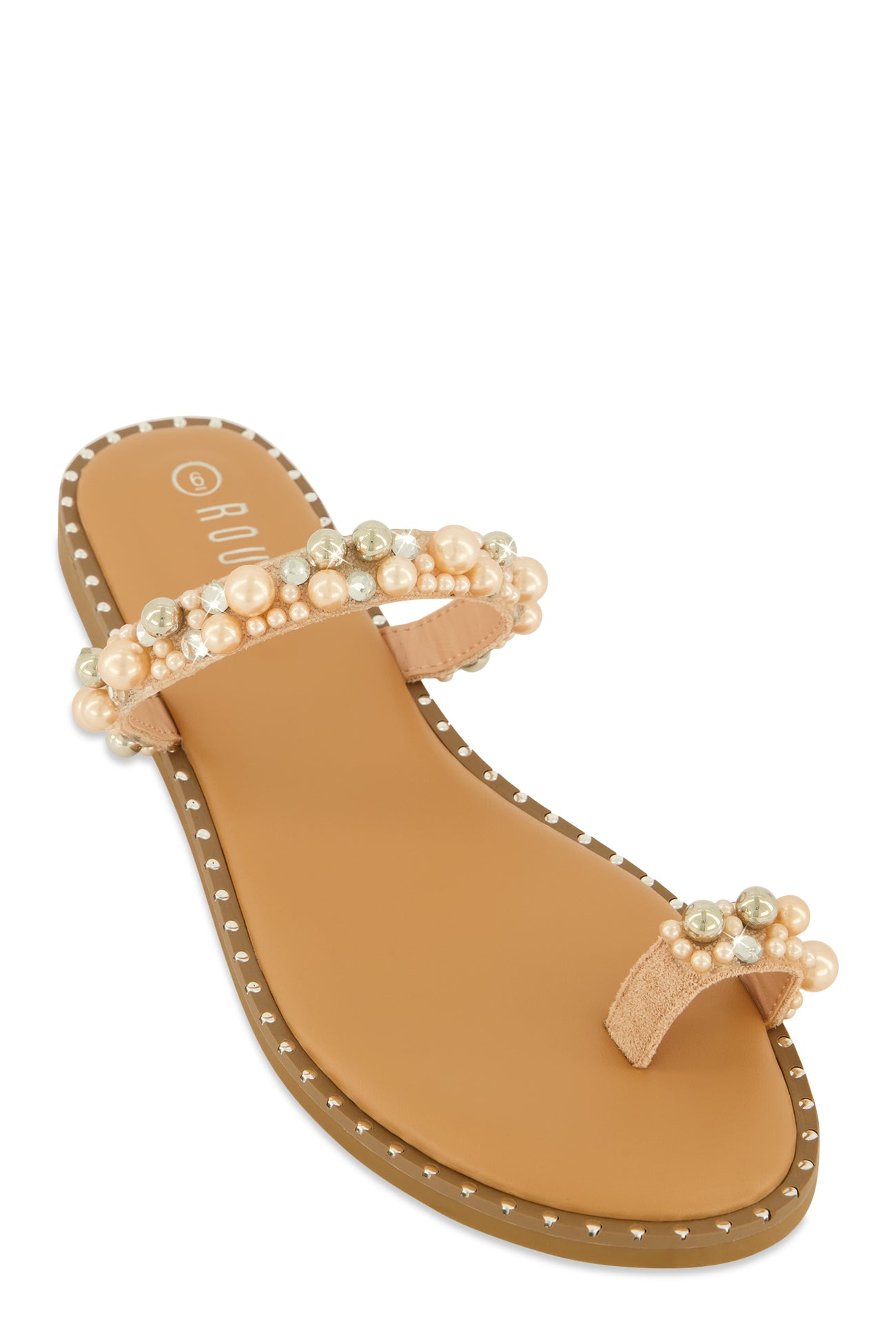 Faux Pearl Rhinestone Toe Loop Slide Sandals