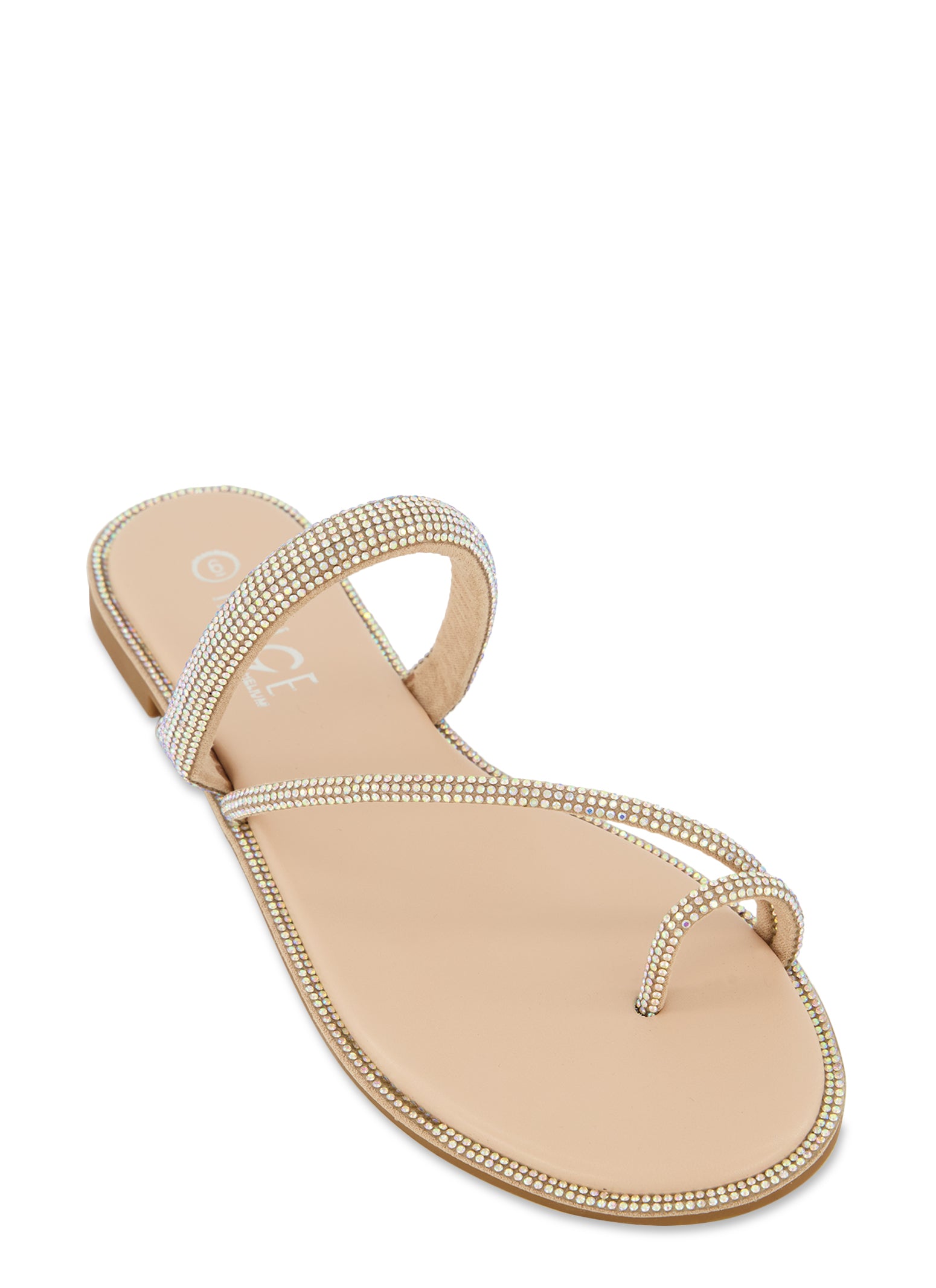 Rhinestone Trim Toe Loop Slide Sandals