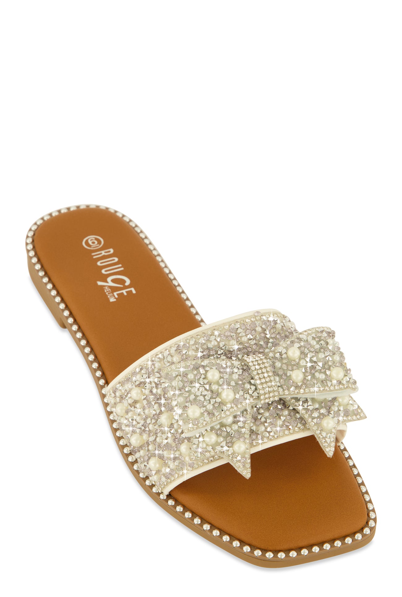 Studded Bow Band Slide Sandals