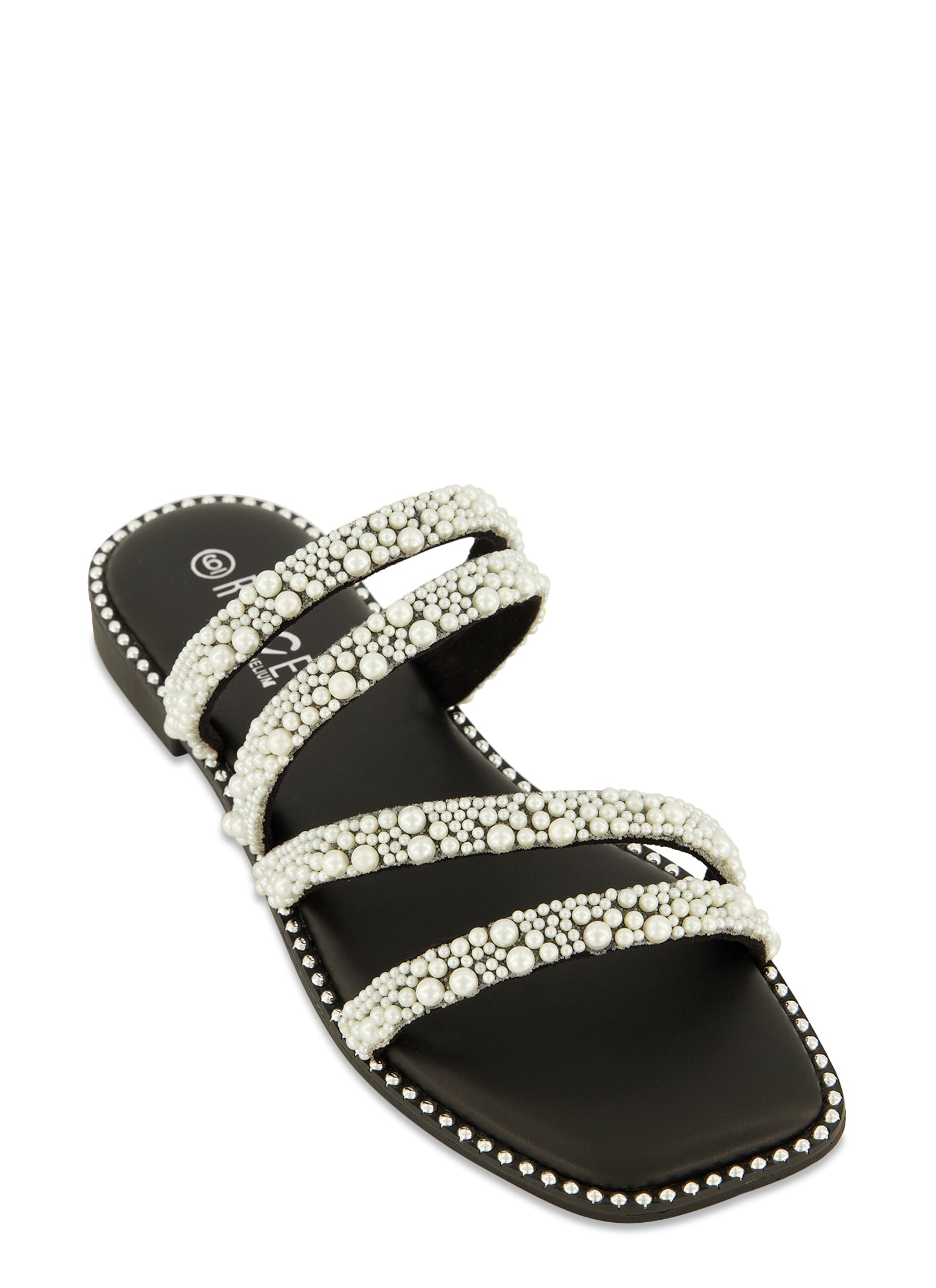 Faux Pearl Asymmetrical Strappy Slide Sandals