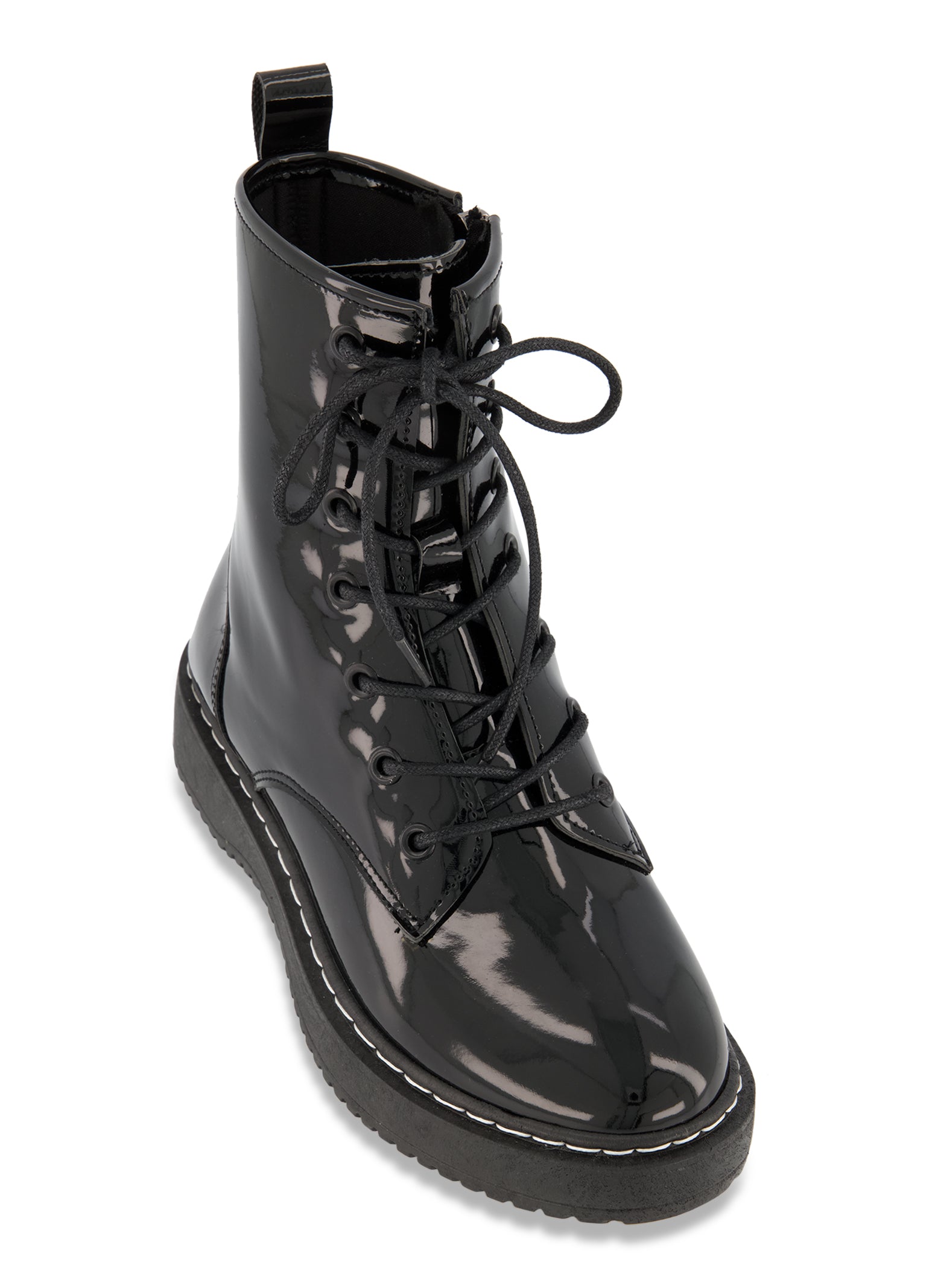 Lace Up Low Platform Combat Boots black patent