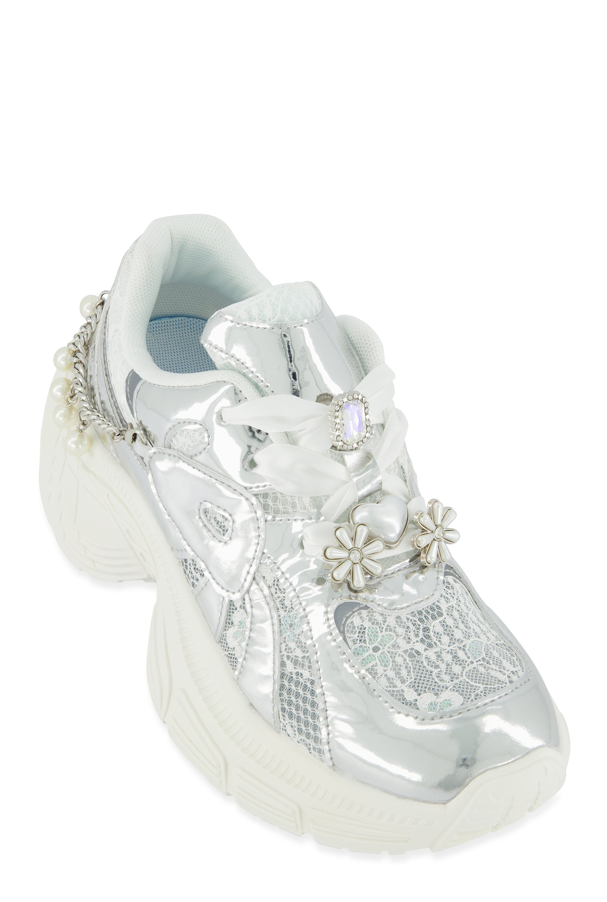 Ribbon Lace Up Charm Chunky Sneakers