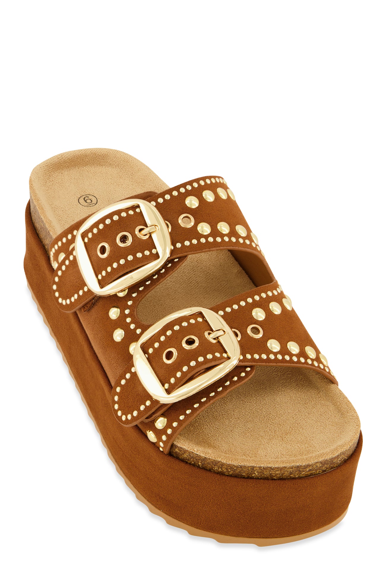 Faux Suede Studded Platform Footbed Sandals