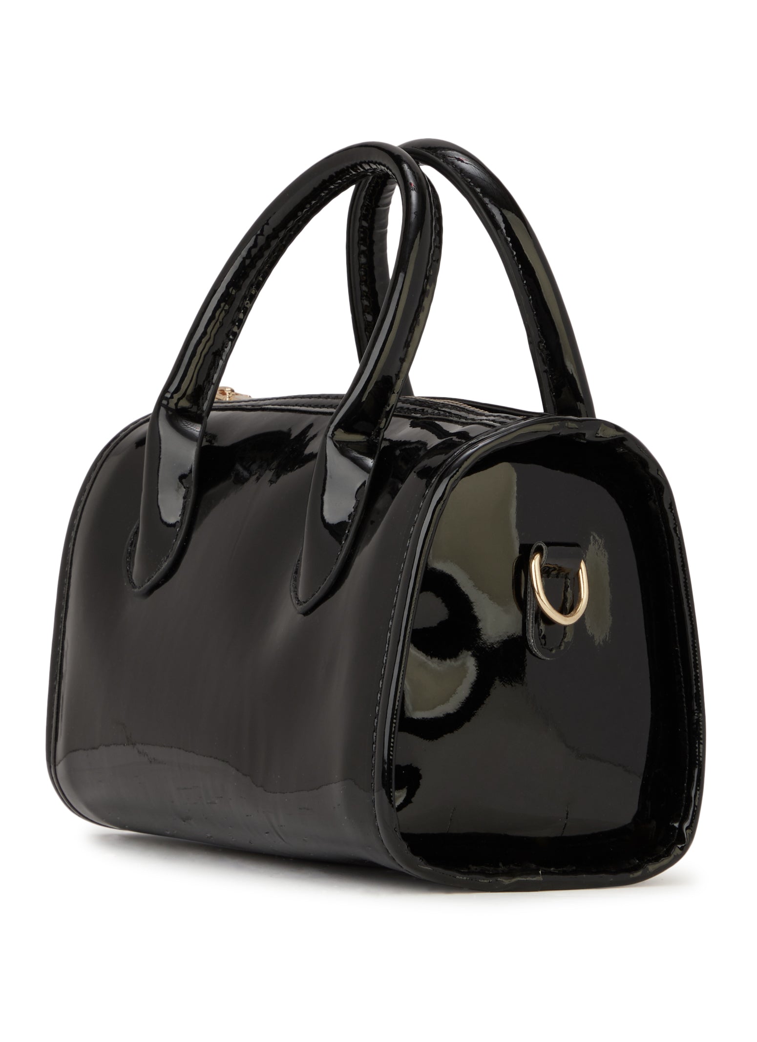 Faux Patent Leather Convertible Top Handle Crossbody Bag