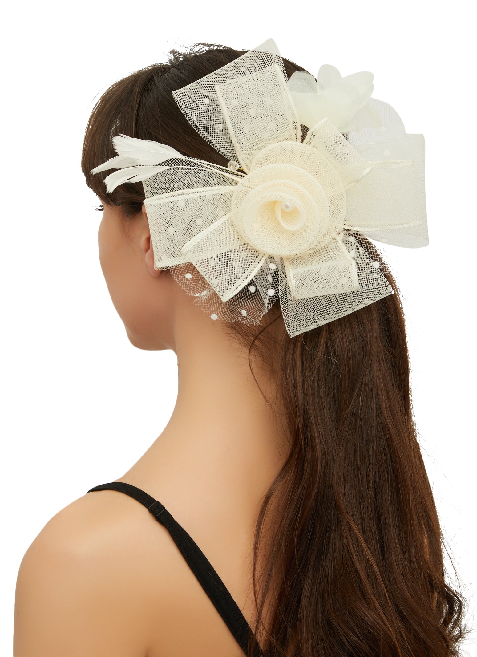 Fashion Ivory fascinator with gold netting detail