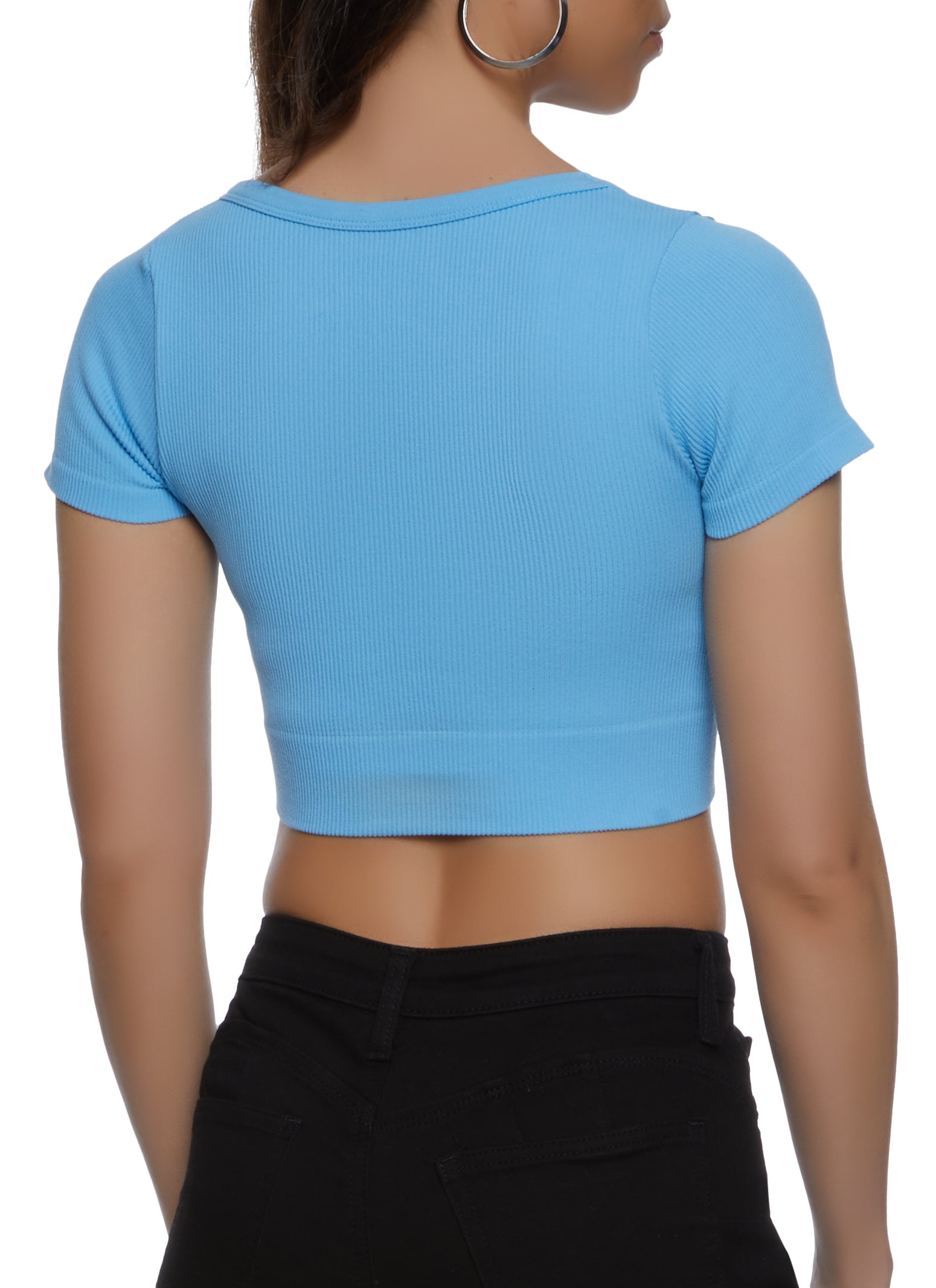 Han Wen New York Blue Ribbed Cut-Out discount Crop Top small