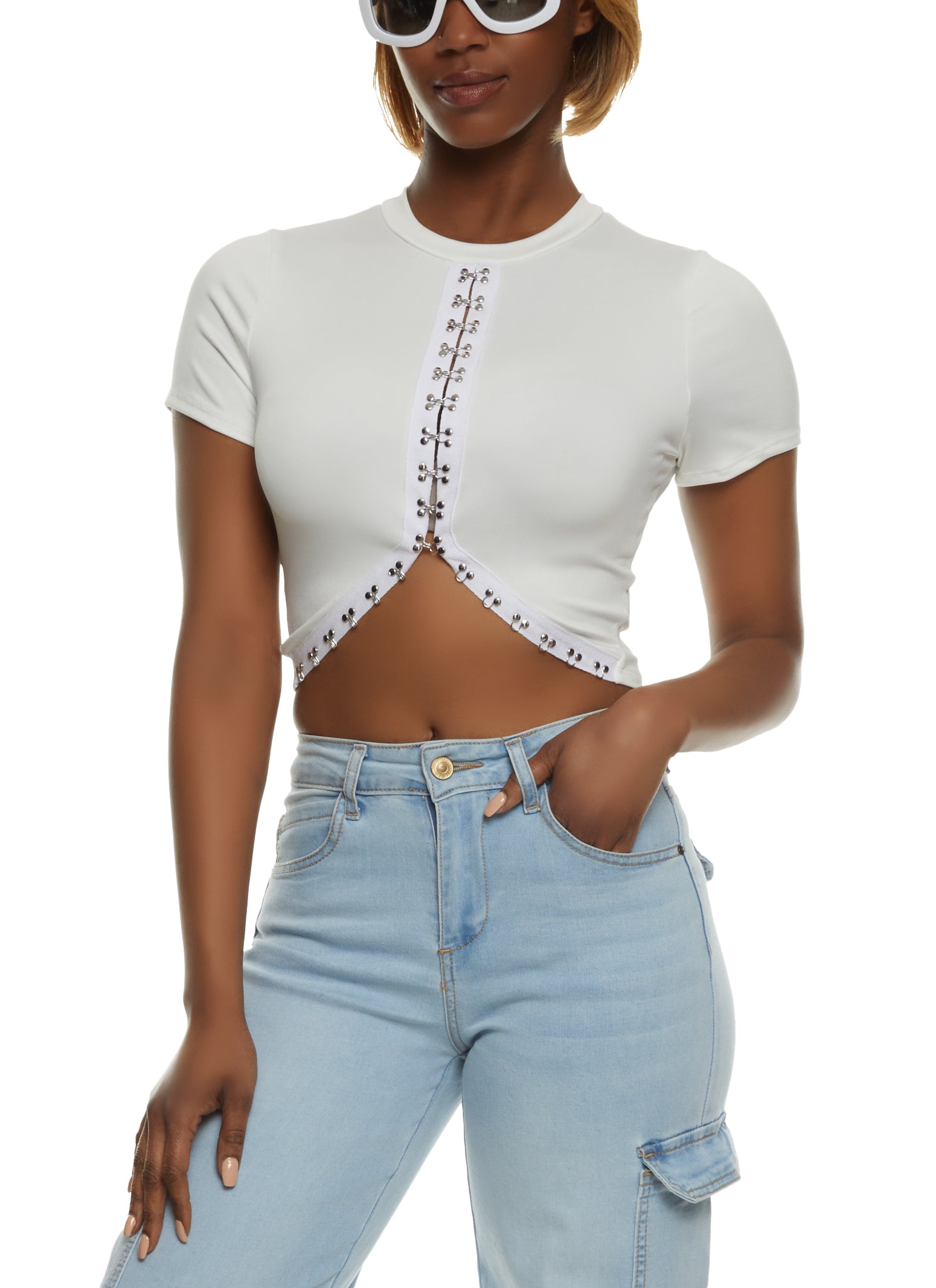 Hook And Eye Cropped Tee - White