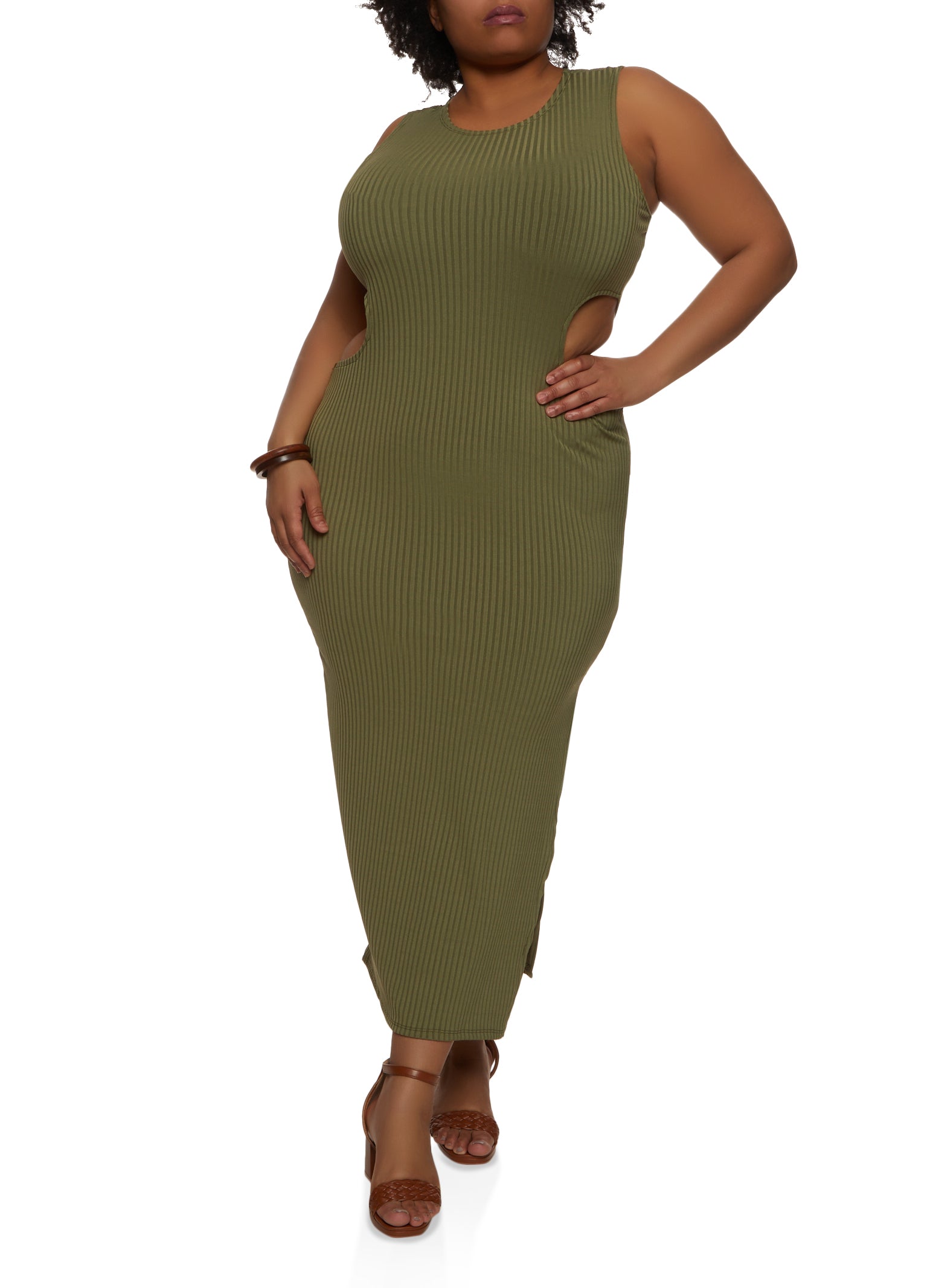 Plus Size Rib Knit Cut Out Tank Maxi Dress 3795