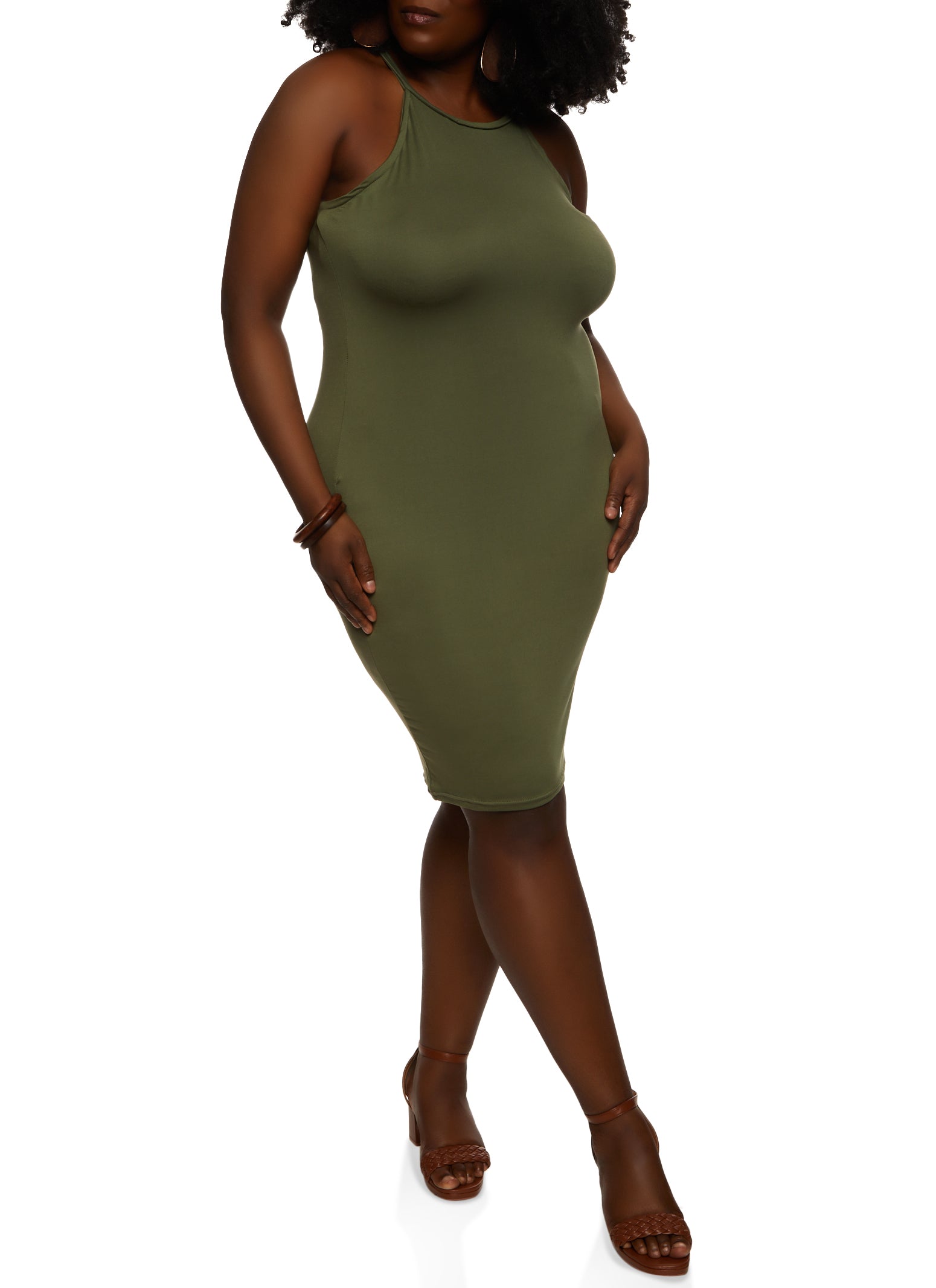 Plus Size Laser Cut Back Tank Midi Dress