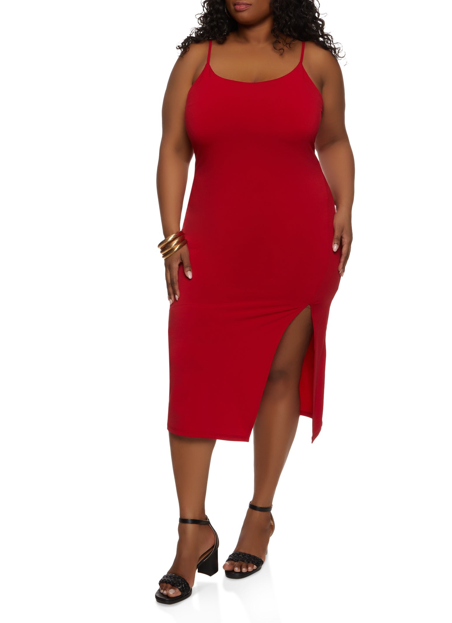 Plus Size Side Slit Cami Midi Dress