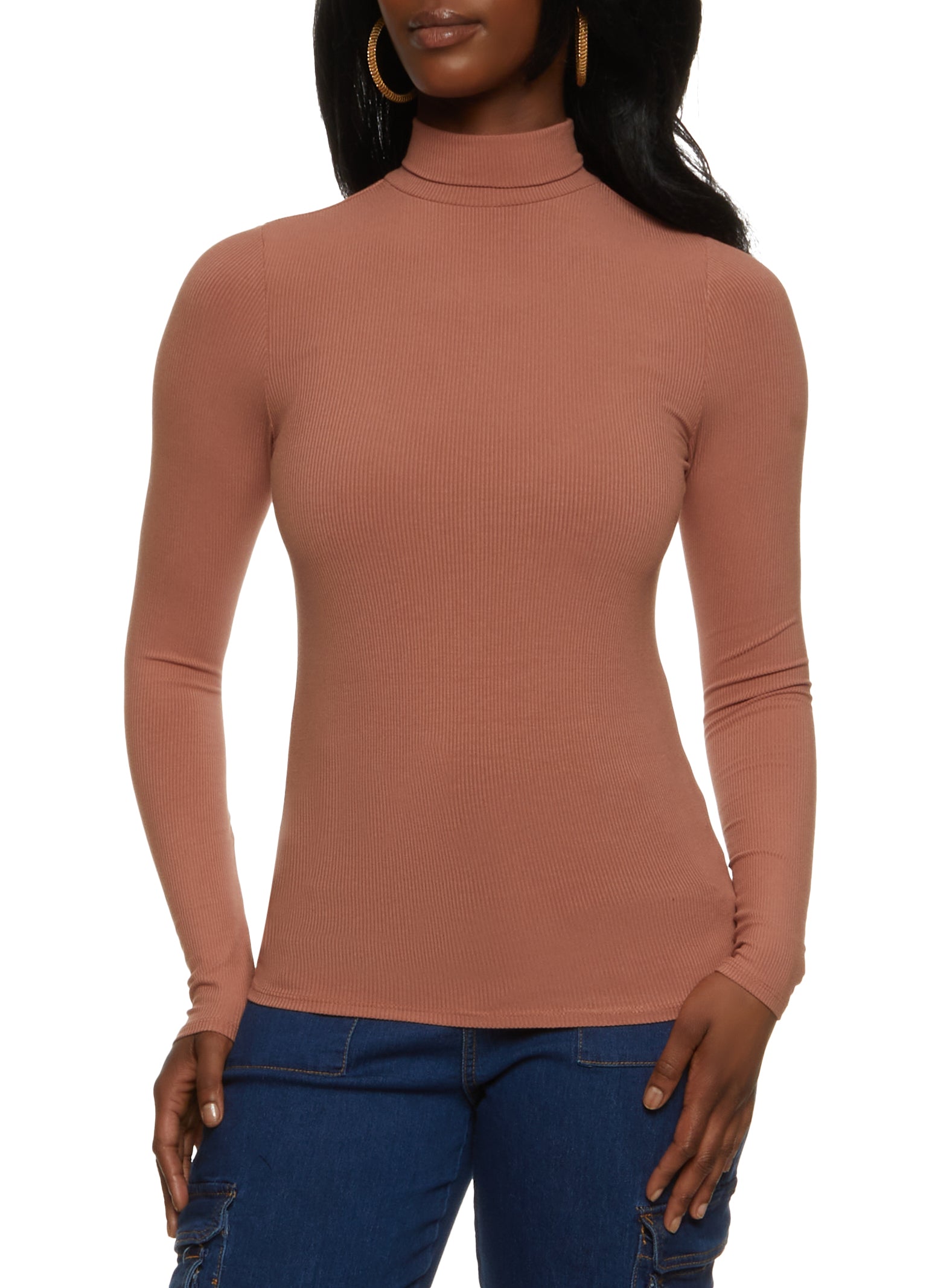 Turtle neck rib hot sale knit solid top