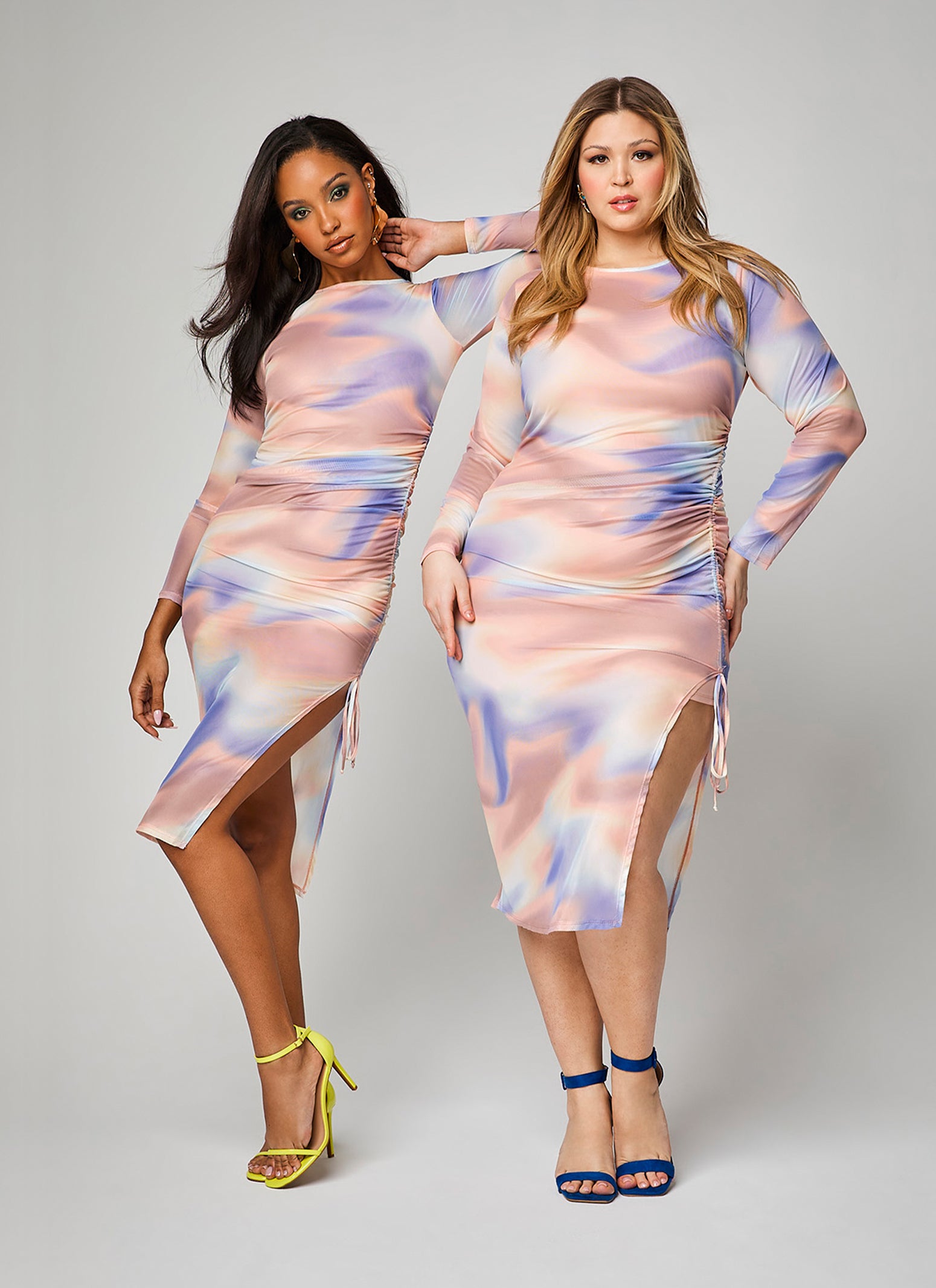 2-Pack Kid Girl Tie Dyed/ Ginger Ruched Long-sleeve Body-con Dress