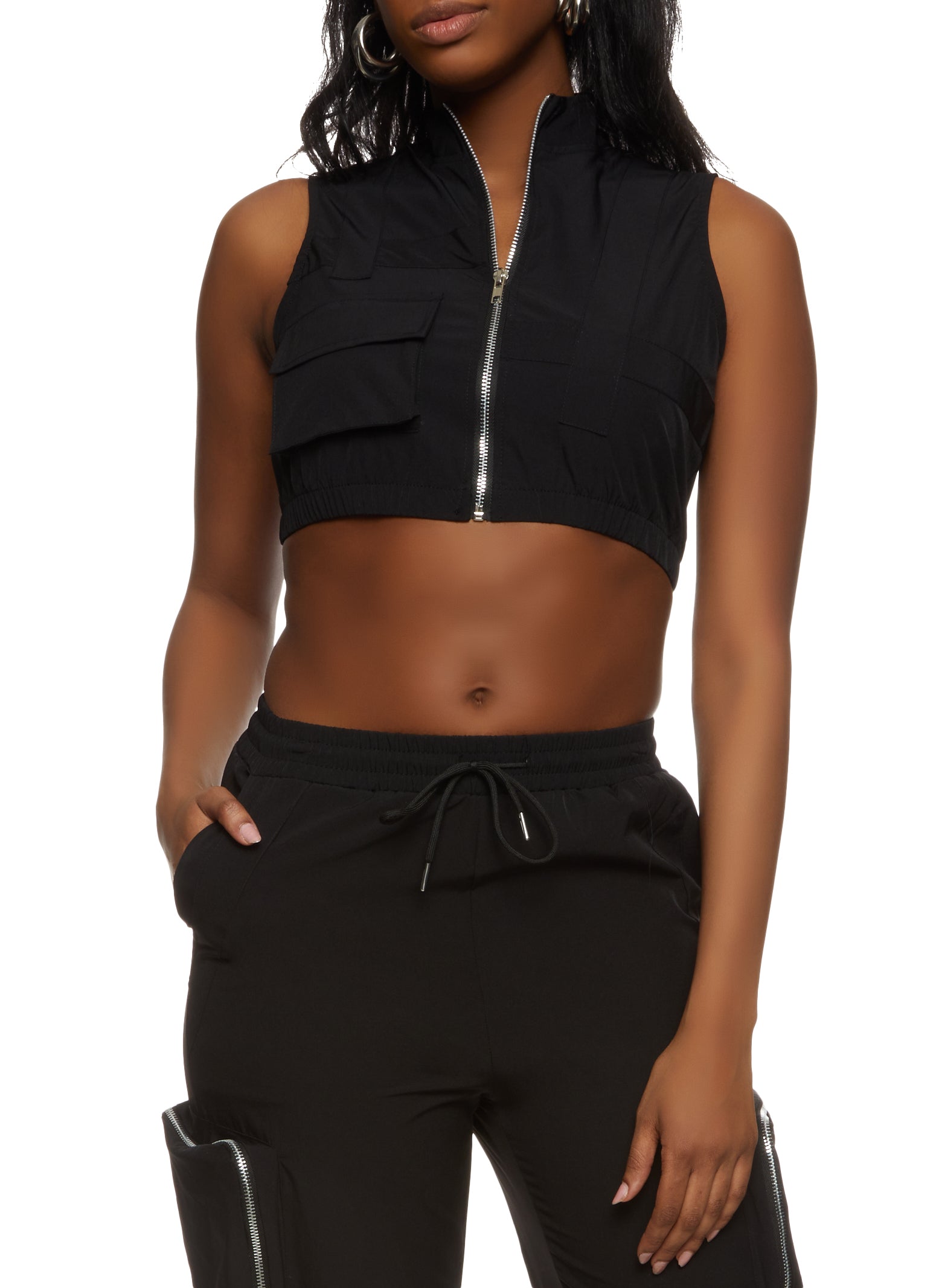 Zip-Front Sleeveless Crop Top