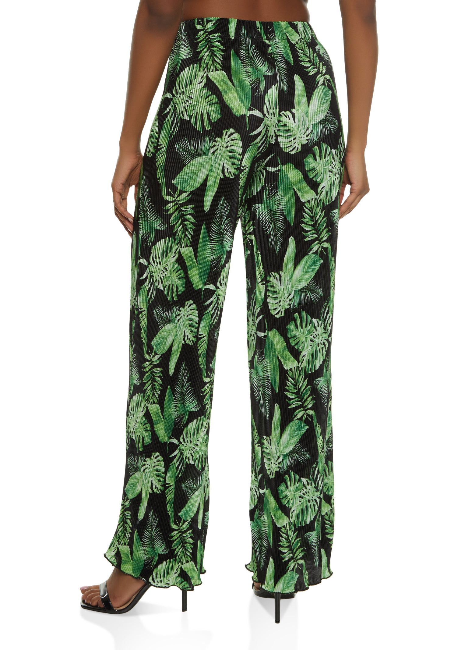 Tropical Print Palazzo Pants - Black