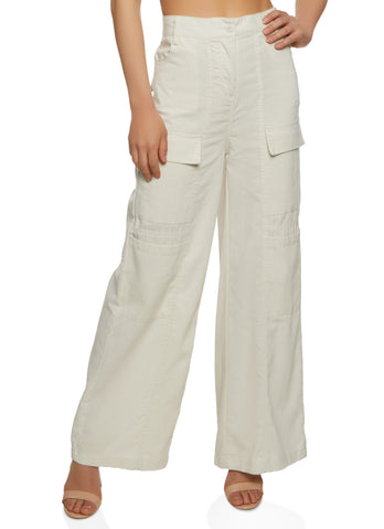 Linen High Waist Wide Leg Cargo Pants