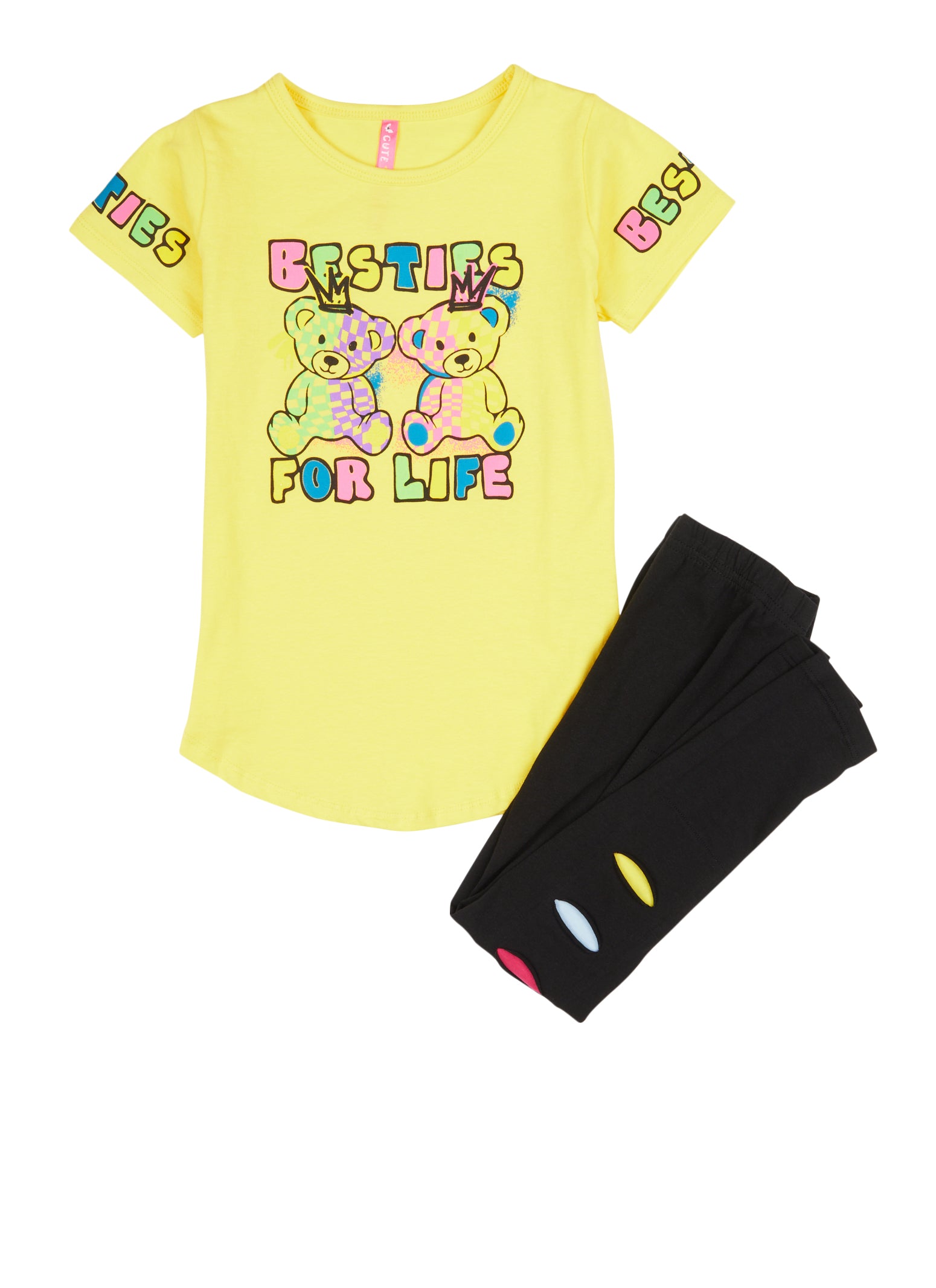 Little Girls Besties For Life Graphic Tee and Laser Cut Leggings - White