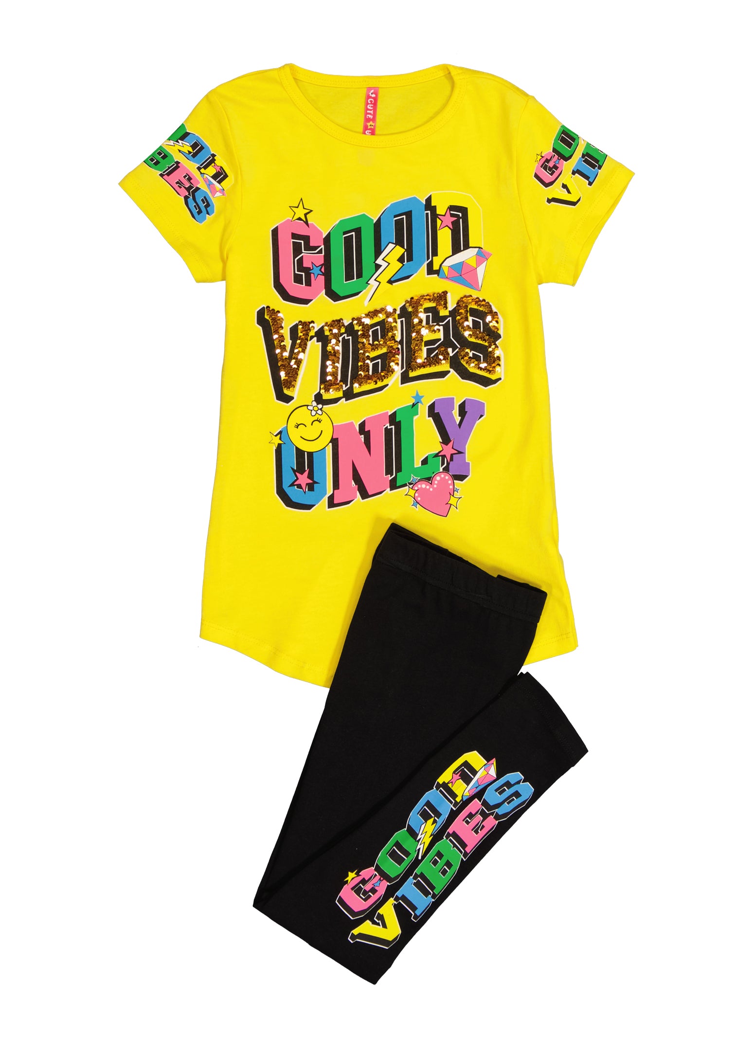 Girls Glitter Varsity Stripe Grl Pwr Graphic Tee and Leggings