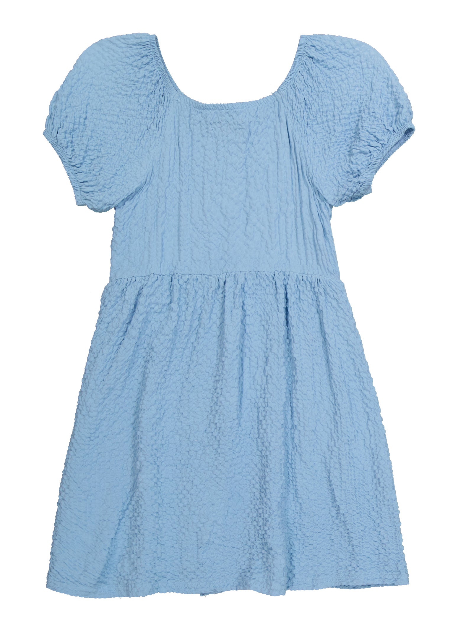 Baby Girl Solid Textured Short Puff-sleeve Dress